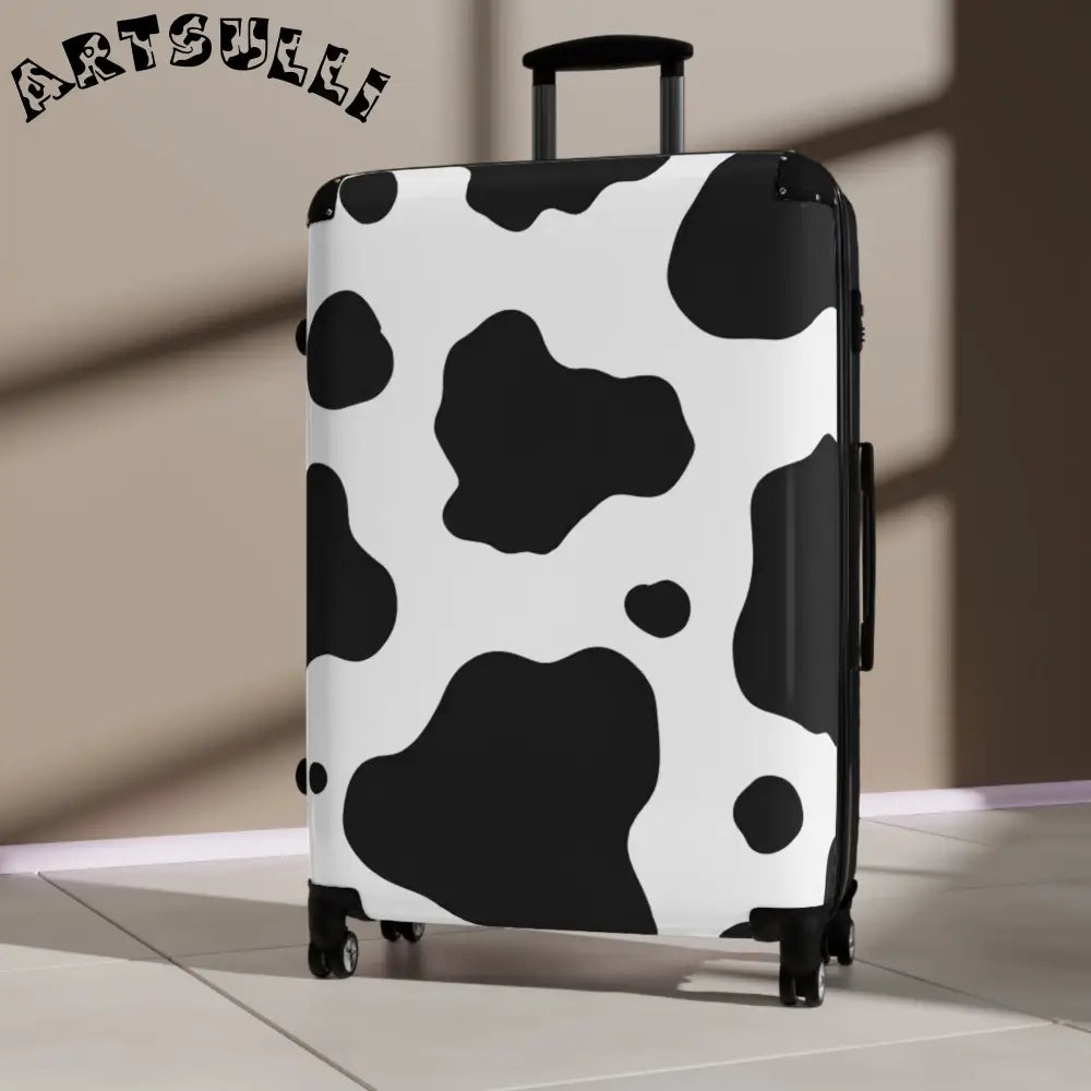 JAKKOUTTHEBXX White Black Cow Print Hard Shell Luggage Adjustable