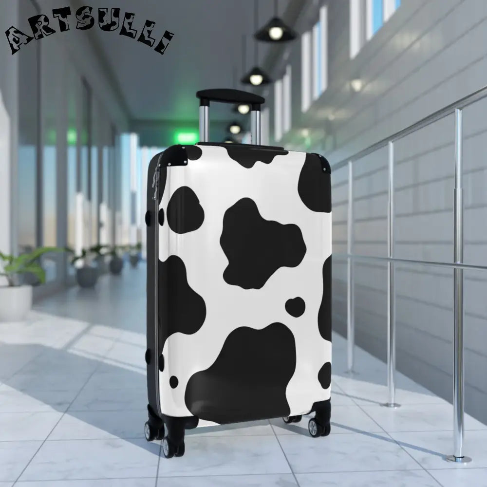JAKKOUTTHEBXX White Black Cow Print Hard Shell Luggage Adjustable