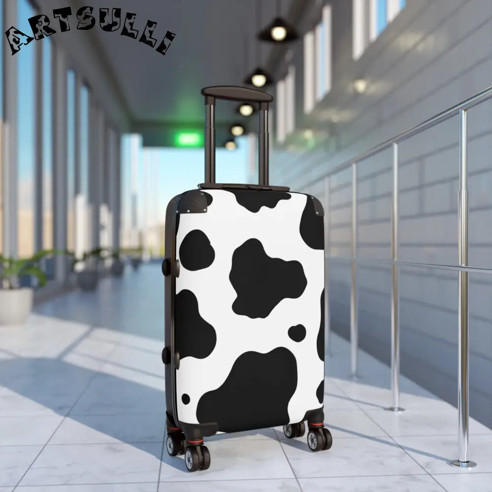 JAKKOUTTHEBXX White Black Cow Print Hard Shell Luggage Adjustable