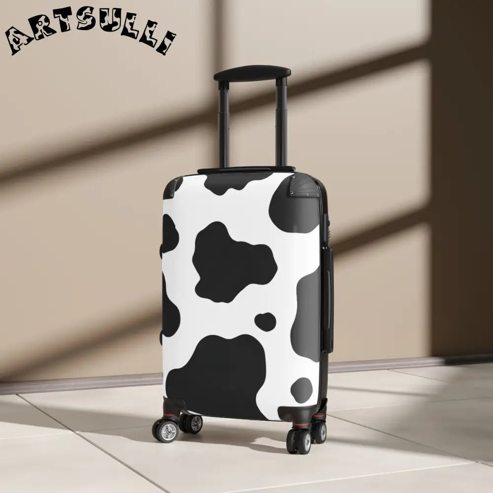 JAKKOUTTHEBXX White Black Cow Print Hard Shell Luggage Adjustable