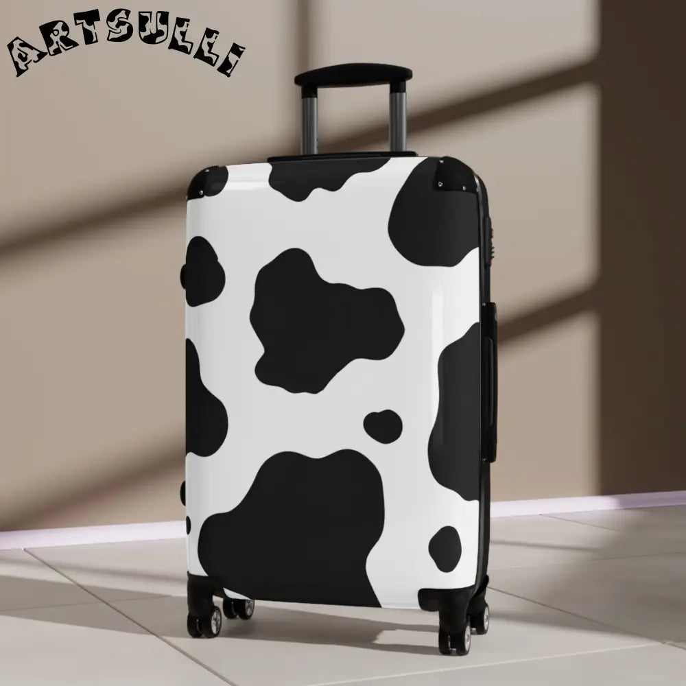 JAKKOUTTHEBXX White Black Cow Print Hard Shell Luggage Adjustable