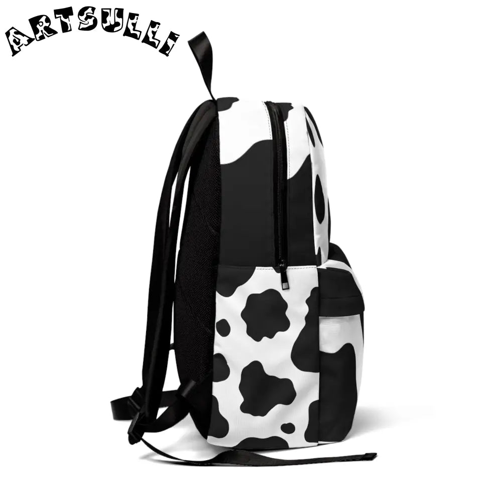 JAKKOUTTHEBXX Art Printed Cow Print Backpack with Front Zipper