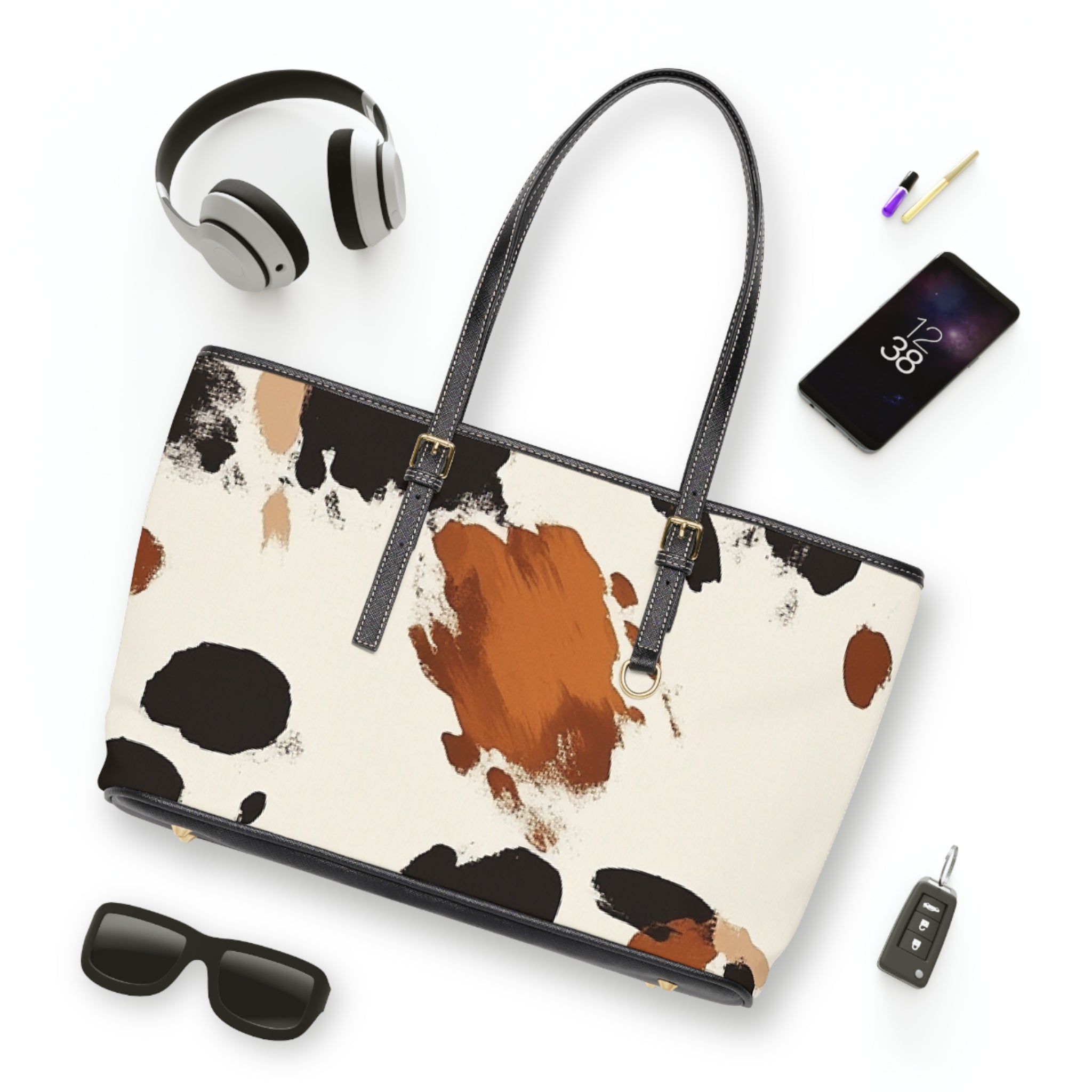 Cow Print Leather Shoulder Bag, Artsulli - Art is Long, Life is Short, Bags, , , , , , , 