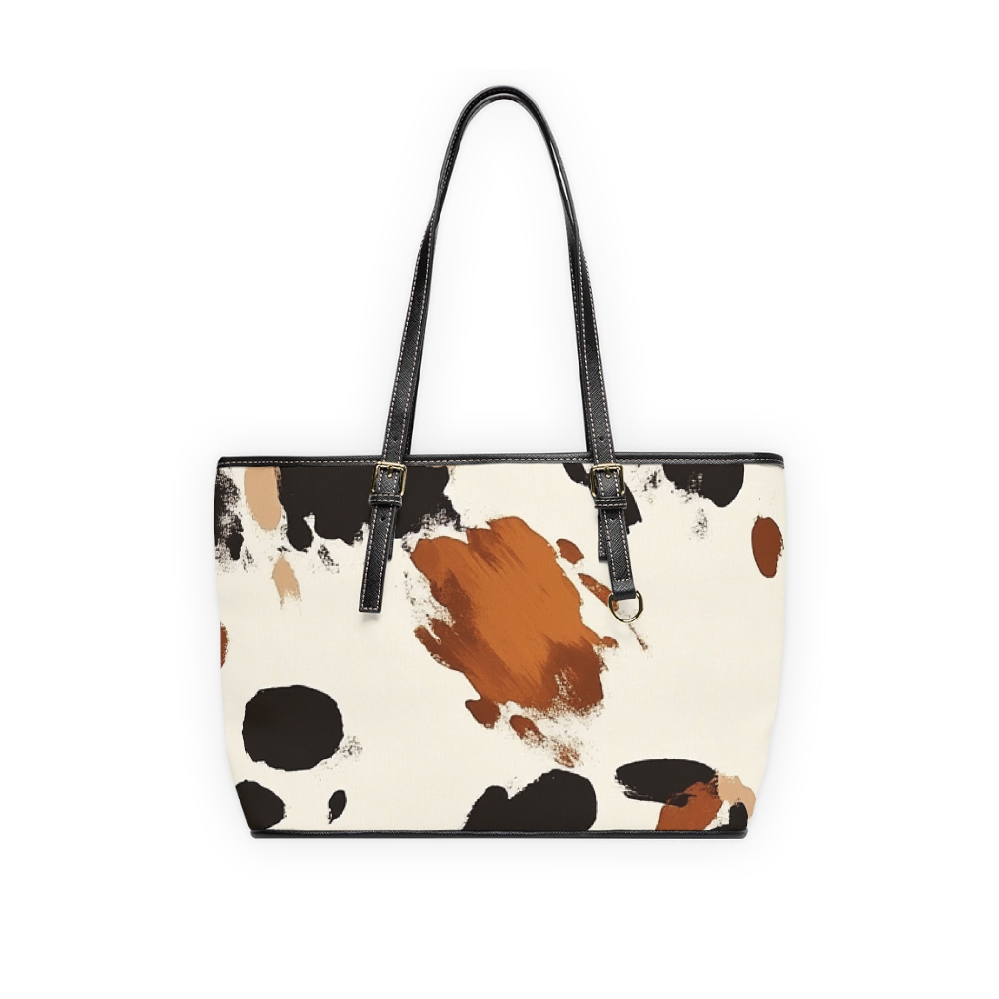 Cow Print Leather Shoulder Bag, Artsulli - Art is Long, Life is Short, Bags, Size, 16" x 10", Color, Black, , , 26640860723956733569