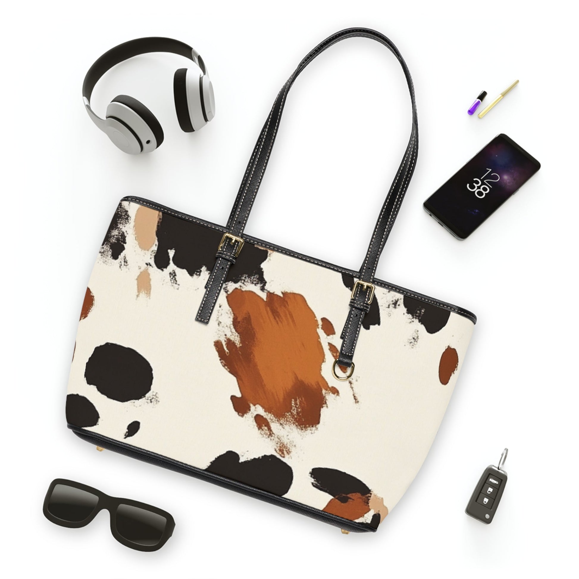 Cow Print Leather Shoulder Bag, Artsulli - Art is Long, Life is Short, Bags, , , , , , , 