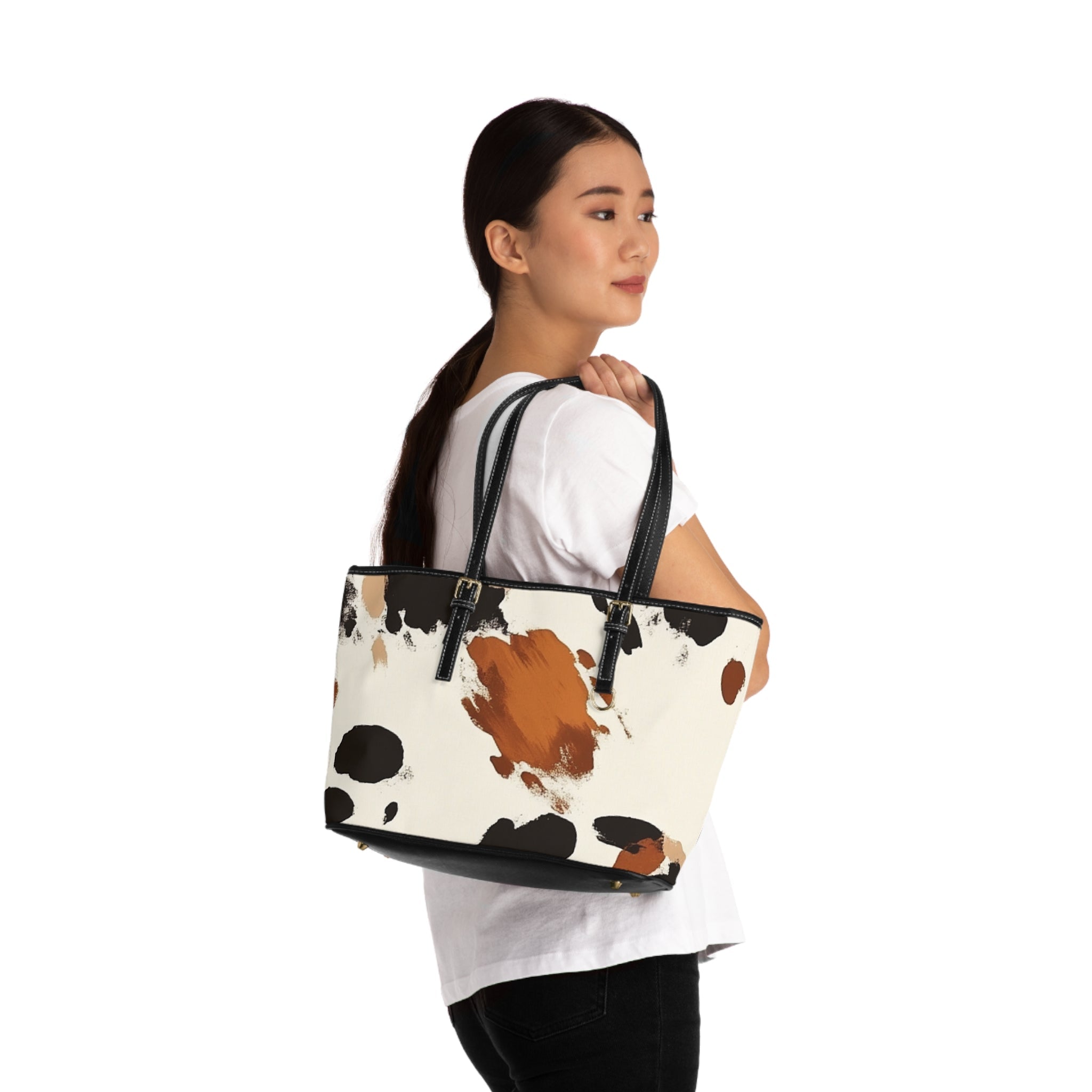 Cow Print Leather Shoulder Bag, Artsulli - Art is Long, Life is Short, Bags, , , , , , , 