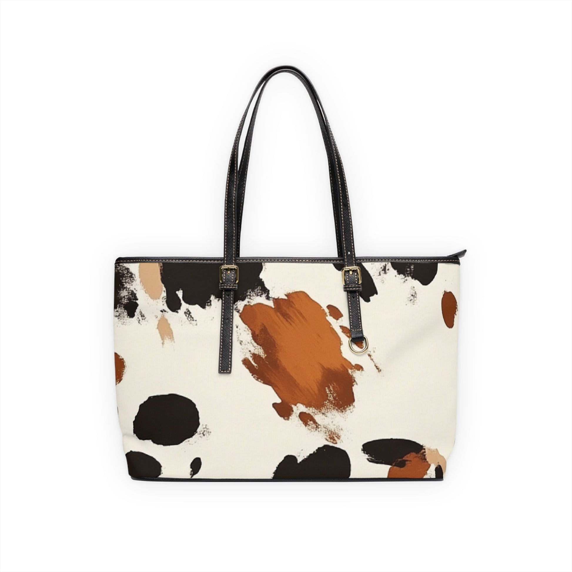 Cow Print Leather Shoulder Bag, Artsulli - Art is Long, Life is Short, Bags, Size, 17" x 11", Color, Black, , , 24251919512362852520