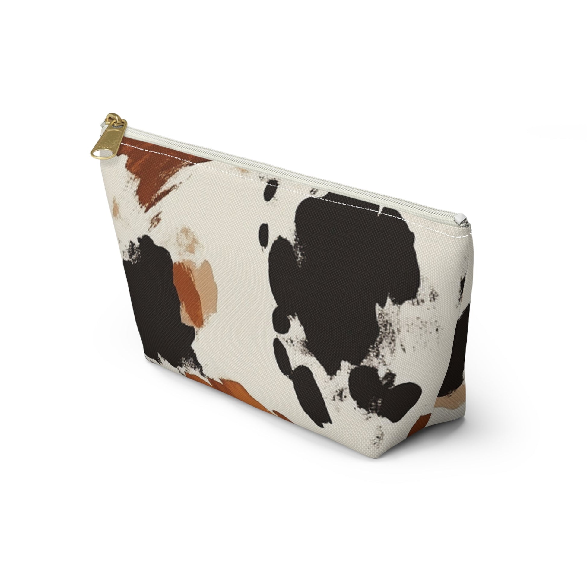 Cow Print Makeup Bag with Gold Zipper, Artsulli - Art is Long, Life is Short, Bags, , , , , , , 