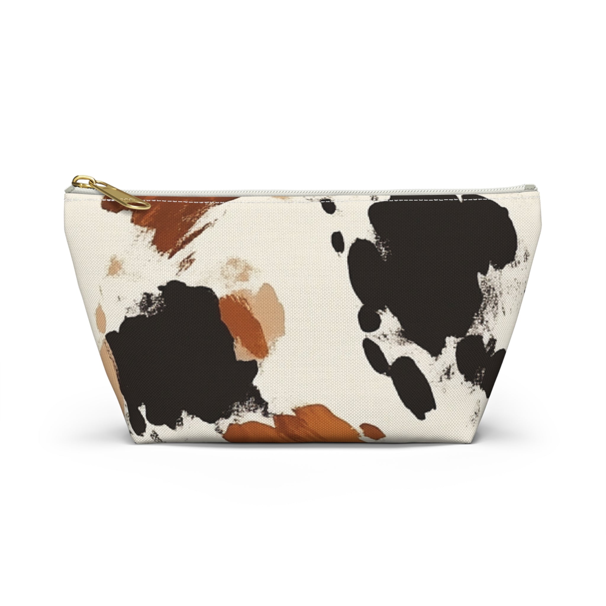 Cow Print Makeup Bag with Gold Zipper, Artsulli - Art is Long, Life is Short, Bags, Size, Small, Color, White zipper, , , 31617361299802744518