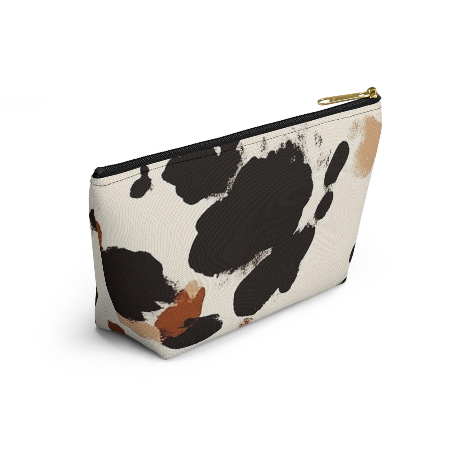 Cow Print Makeup Bag with Gold Zipper, Artsulli - Art is Long, Life is Short, Bags, , , , , , , 