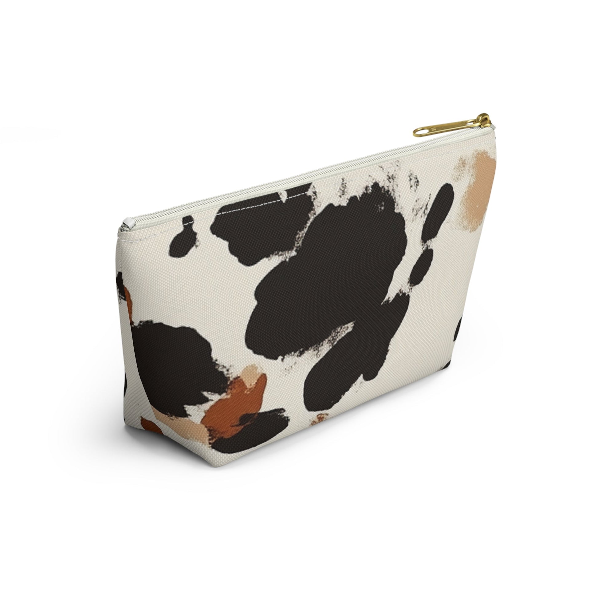 Cow Print Makeup Bag with Gold Zipper, Artsulli - Art is Long, Life is Short, Bags, , , , , , , 