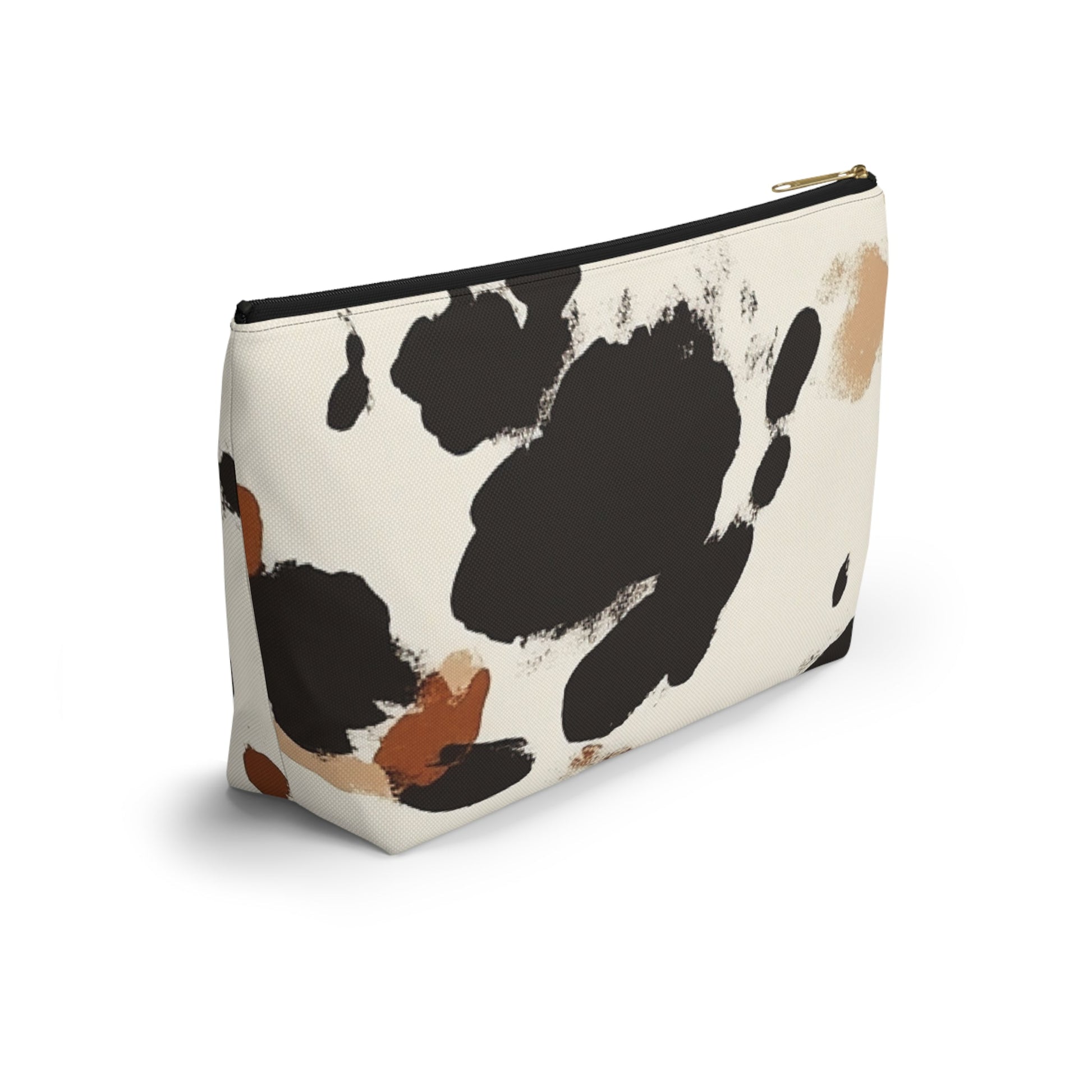 Cow Print Makeup Bag with Gold Zipper, Artsulli - Art is Long, Life is Short, Bags, , , , , , , 
