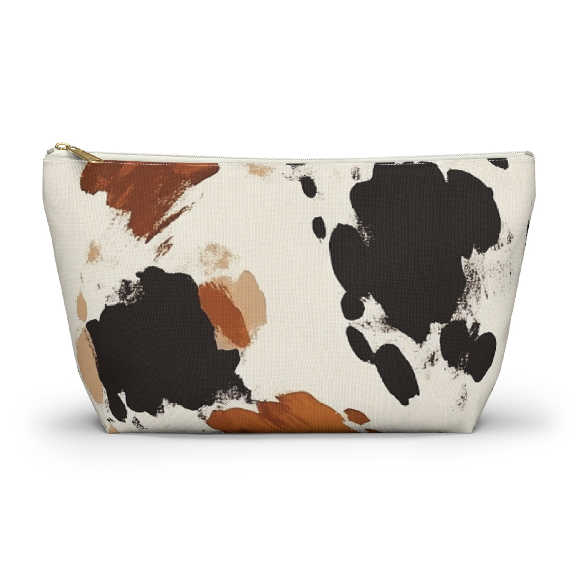 Cow Print Makeup Bag with Gold Zipper, Artsulli - Art is Long, Life is Short, Bags, Size, Large, Color, White zipper, , , 19245991763572867805