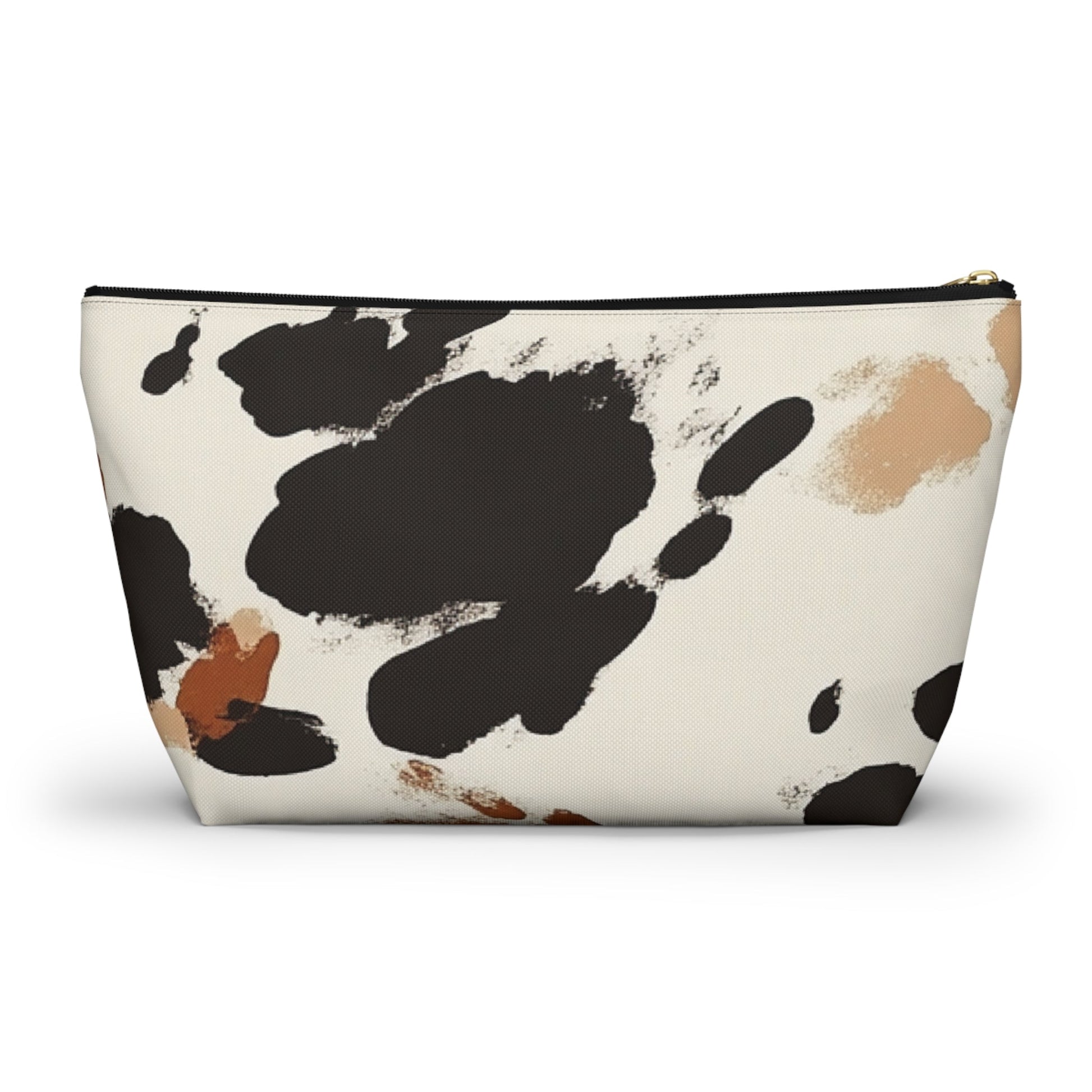 Cow Print Makeup Bag with Gold Zipper, Artsulli - Art is Long, Life is Short, Bags, , , , , , , 