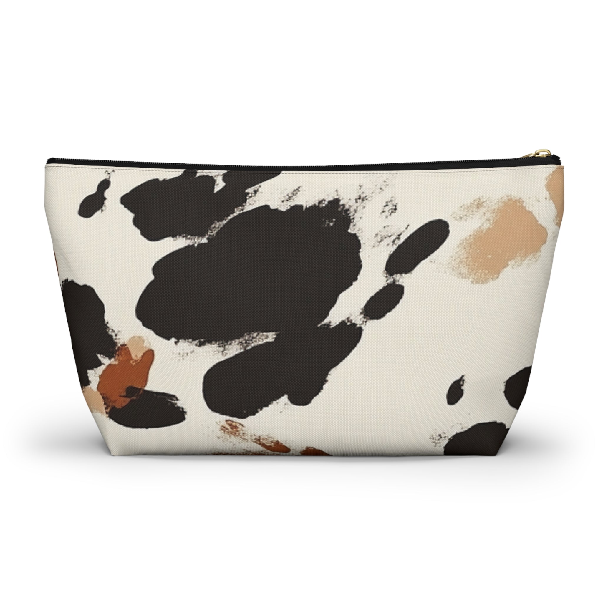 Cow Print Makeup Bag with Gold Zipper, Artsulli - Art is Long, Life is Short, Bags, , , , , , , 