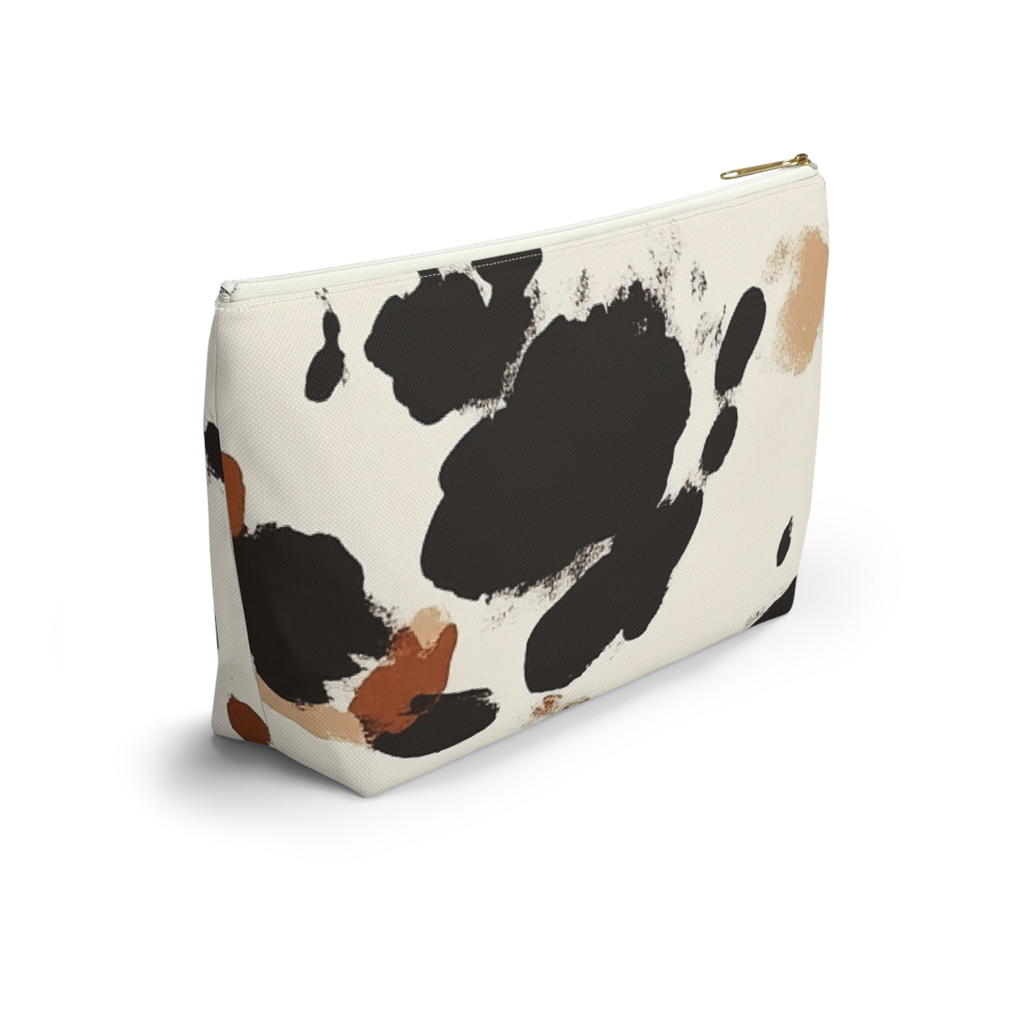 Cow Print Makeup Bag with Gold Zipper, Artsulli - Art is Long, Life is Short, Bags, , , , , , , 