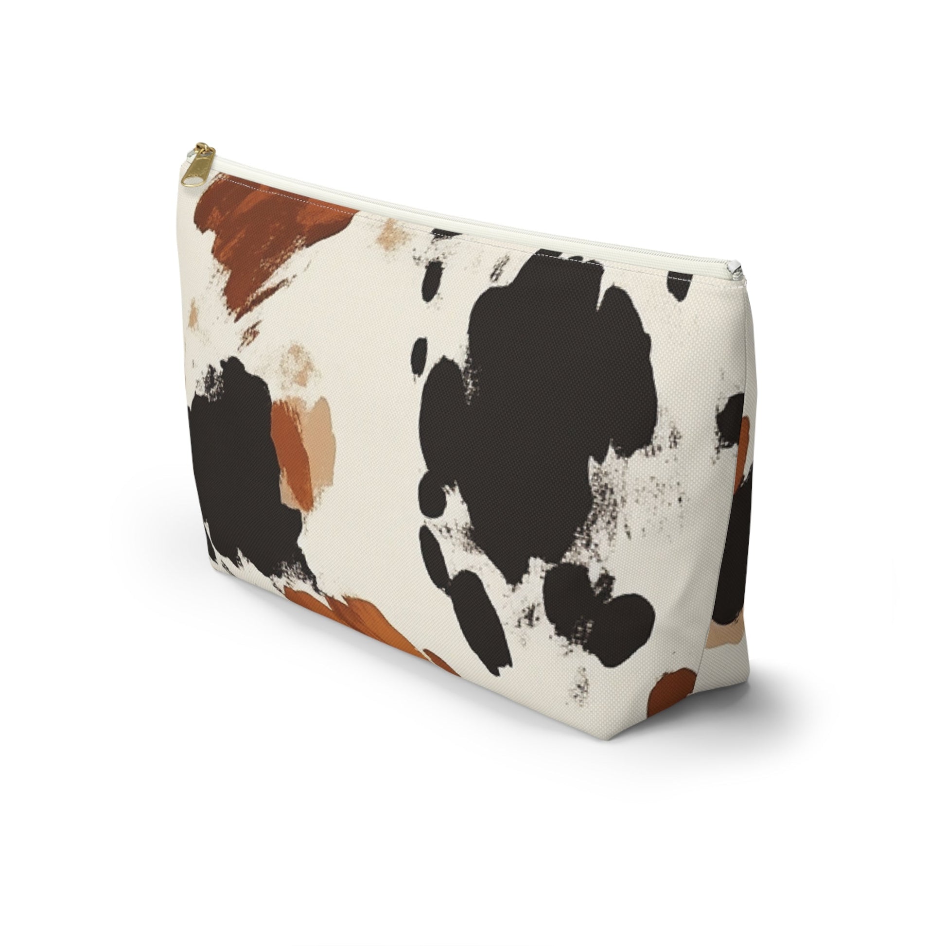 Cow Print Makeup Bag with Gold Zipper, Artsulli - Art is Long, Life is Short, Bags, , , , , , , 