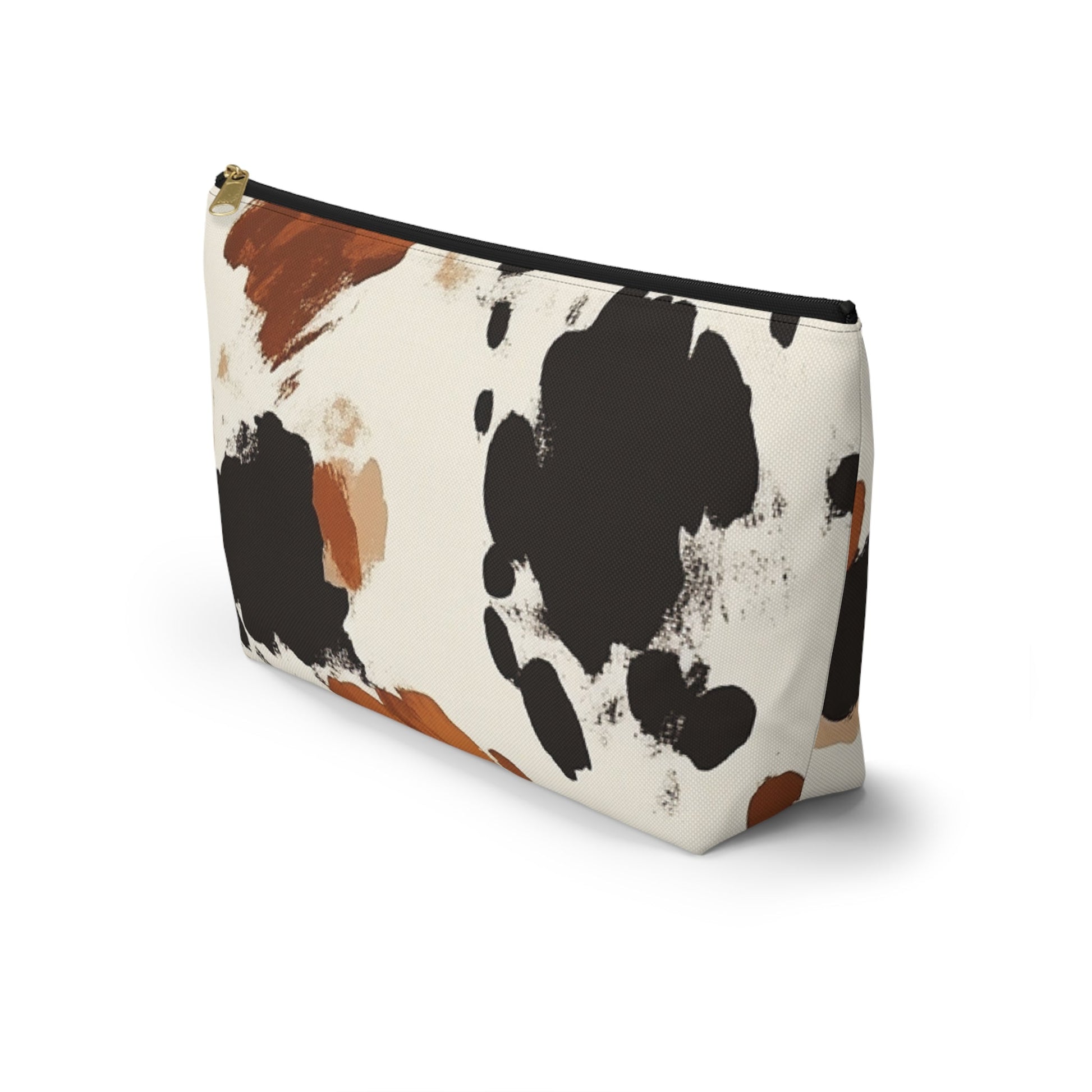 Cow Print Makeup Bag with Gold Zipper, Artsulli - Art is Long, Life is Short, Bags, , , , , , , 