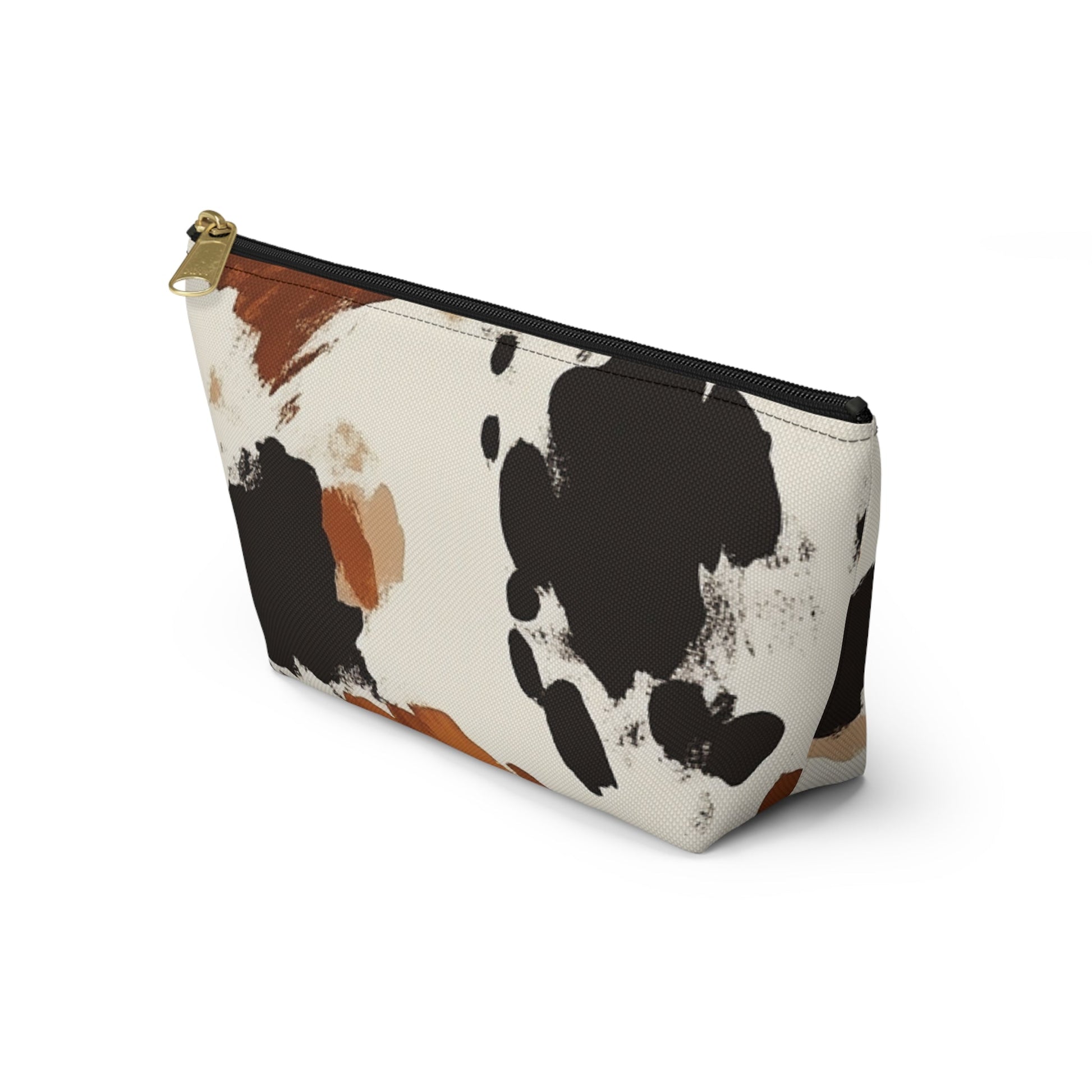 Cow Print Makeup Bag with Gold Zipper, Artsulli - Art is Long, Life is Short, Bags, , , , , , , 