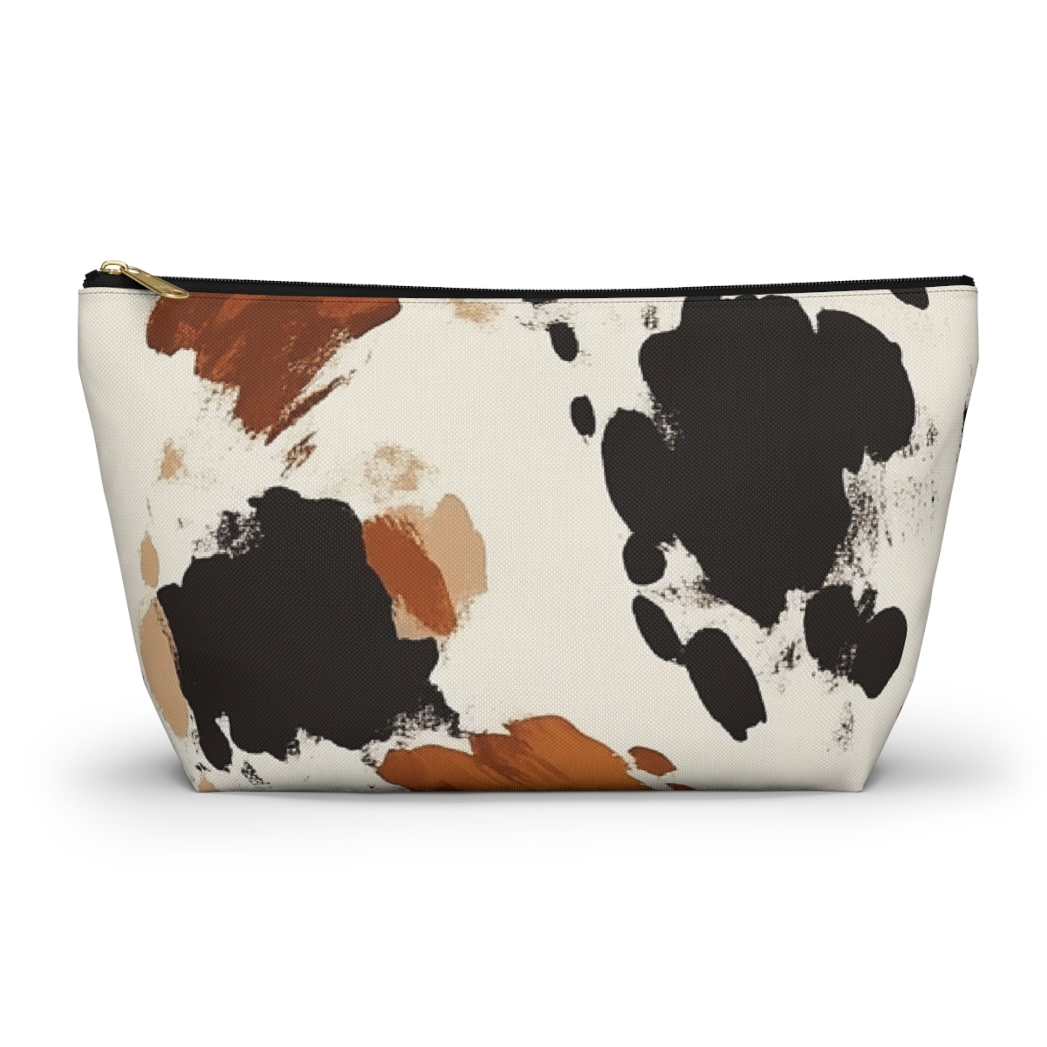 Cow Print Makeup Bag with Gold Zipper, Artsulli - Art is Long, Life is Short, Bags, Size, Large, Color, Black zipper, , , 21264421897854893062