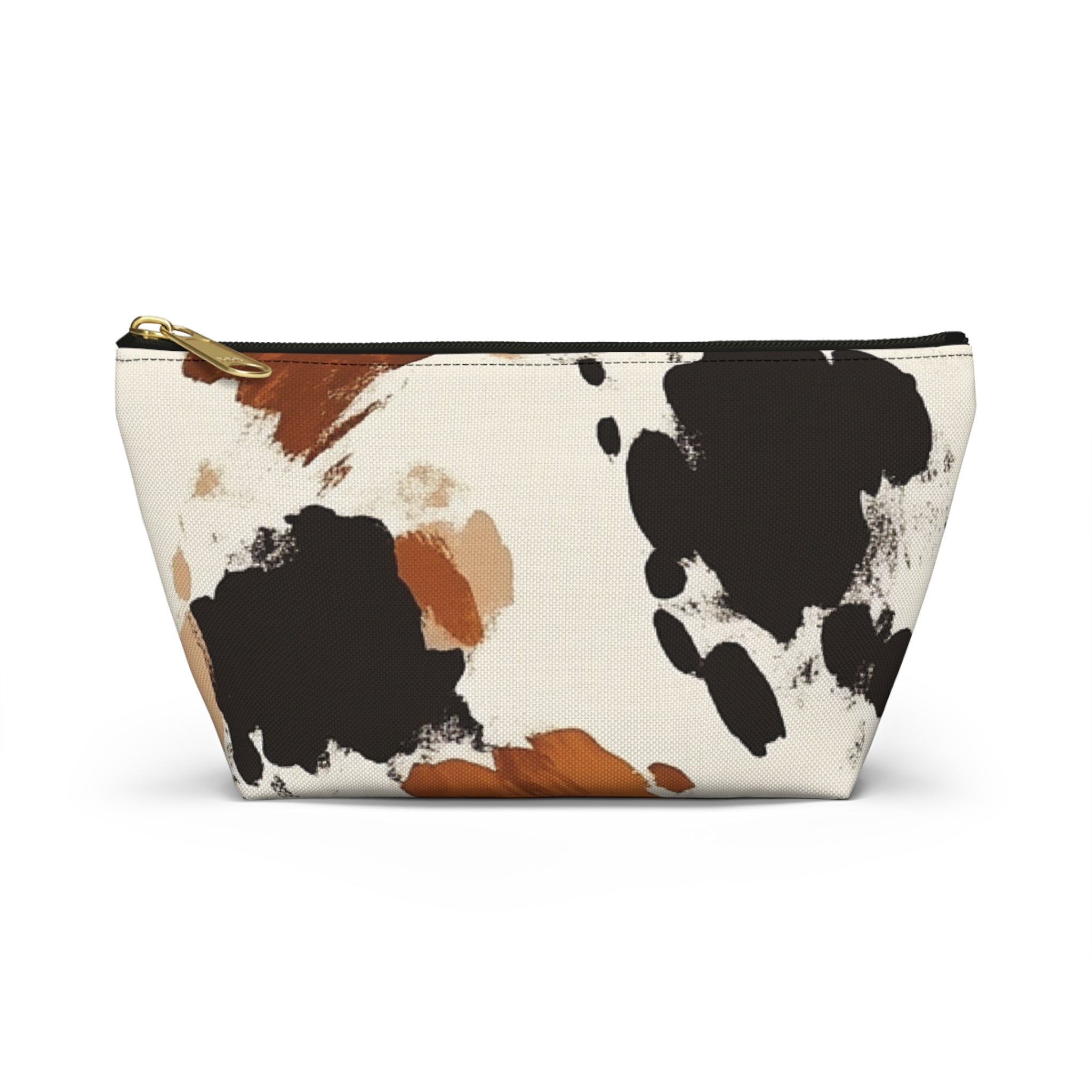 Cow Print Makeup Bag with Gold Zipper, Artsulli - Art is Long, Life is Short, Bags, Size, Small, Color, Black zipper, , , 17940202394298021385