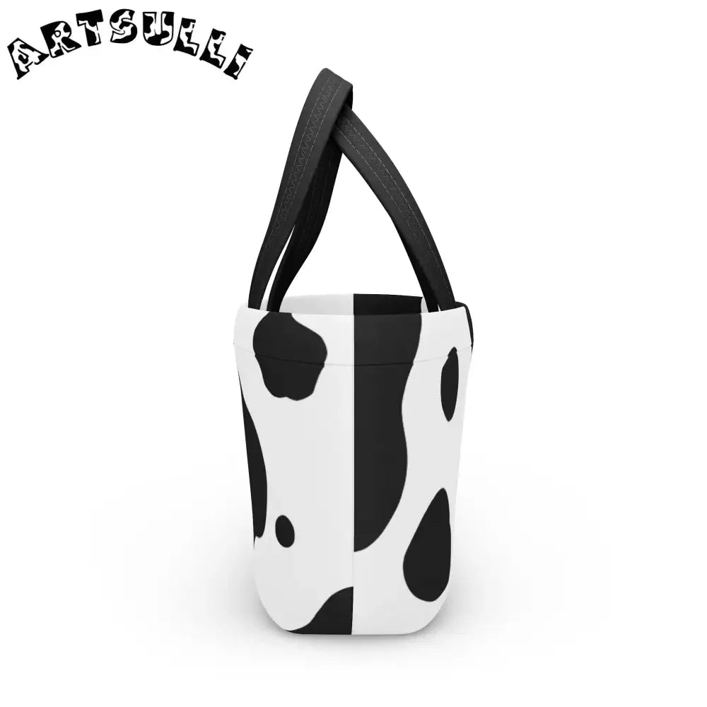 JAKKOUTTHEBXX Cow Print Mini Lunch Bag Tote with White Handles 2025