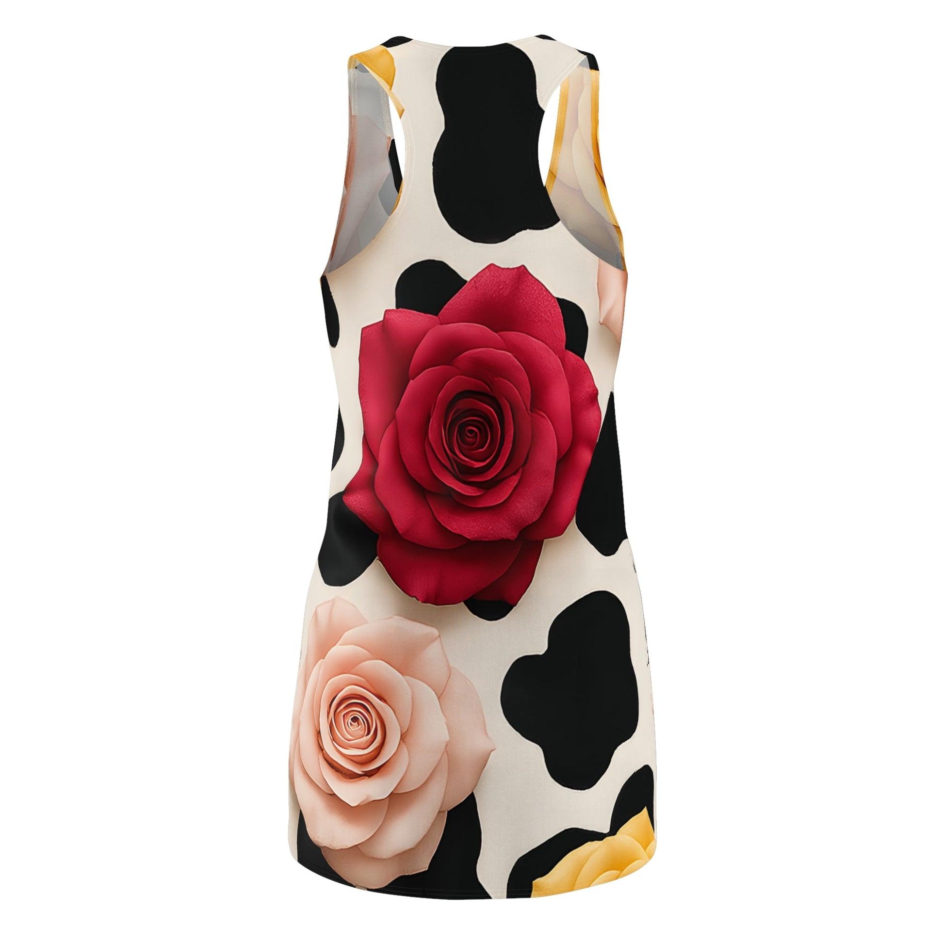 Cow Print Rose Applique Racerback Dress, Artsulli - Art is Long, Life is Short, All Over Prints, , , , , , , 