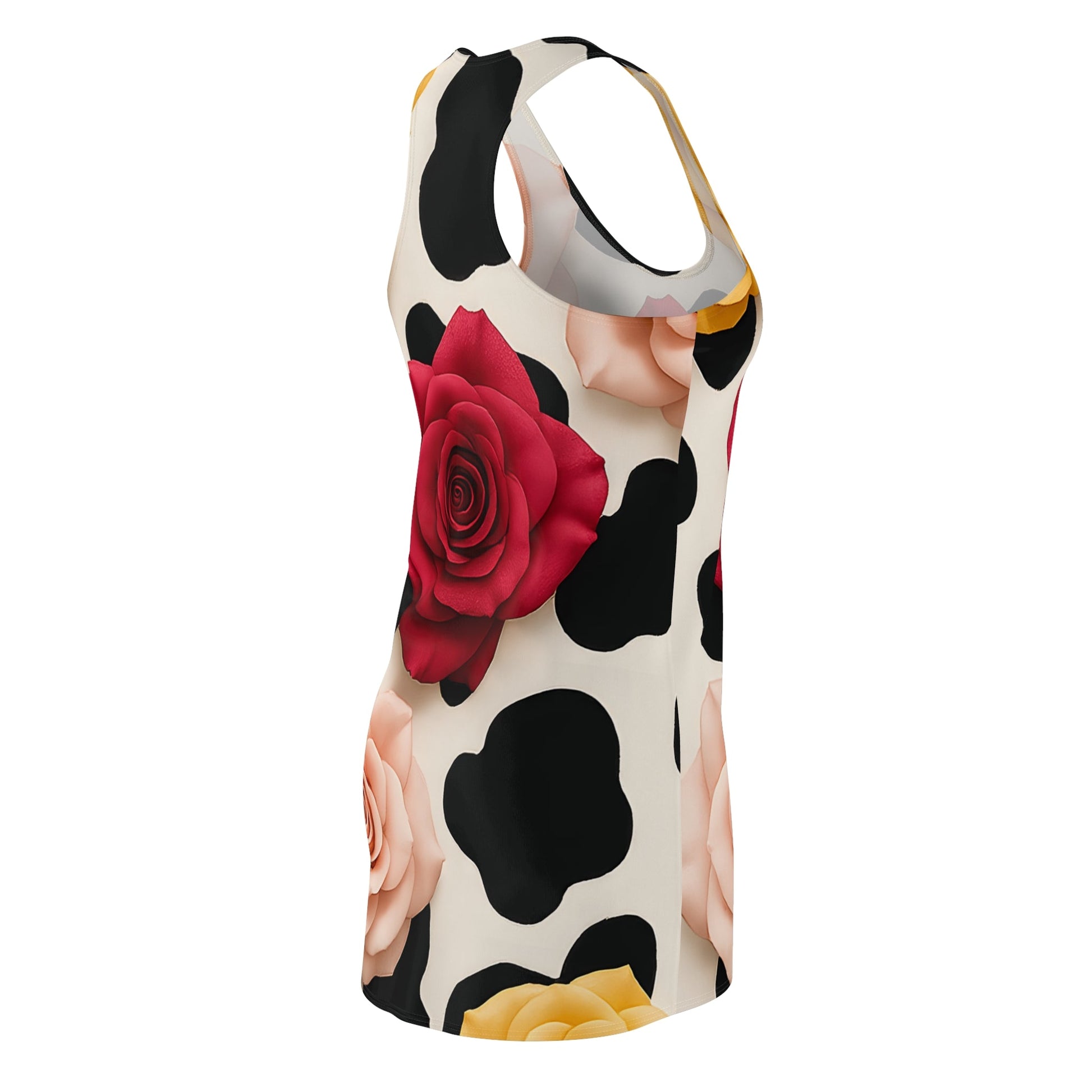 Cow Print Rose Applique Racerback Dress, Artsulli - Art is Long, Life is Short, All Over Prints, , , , , , , 