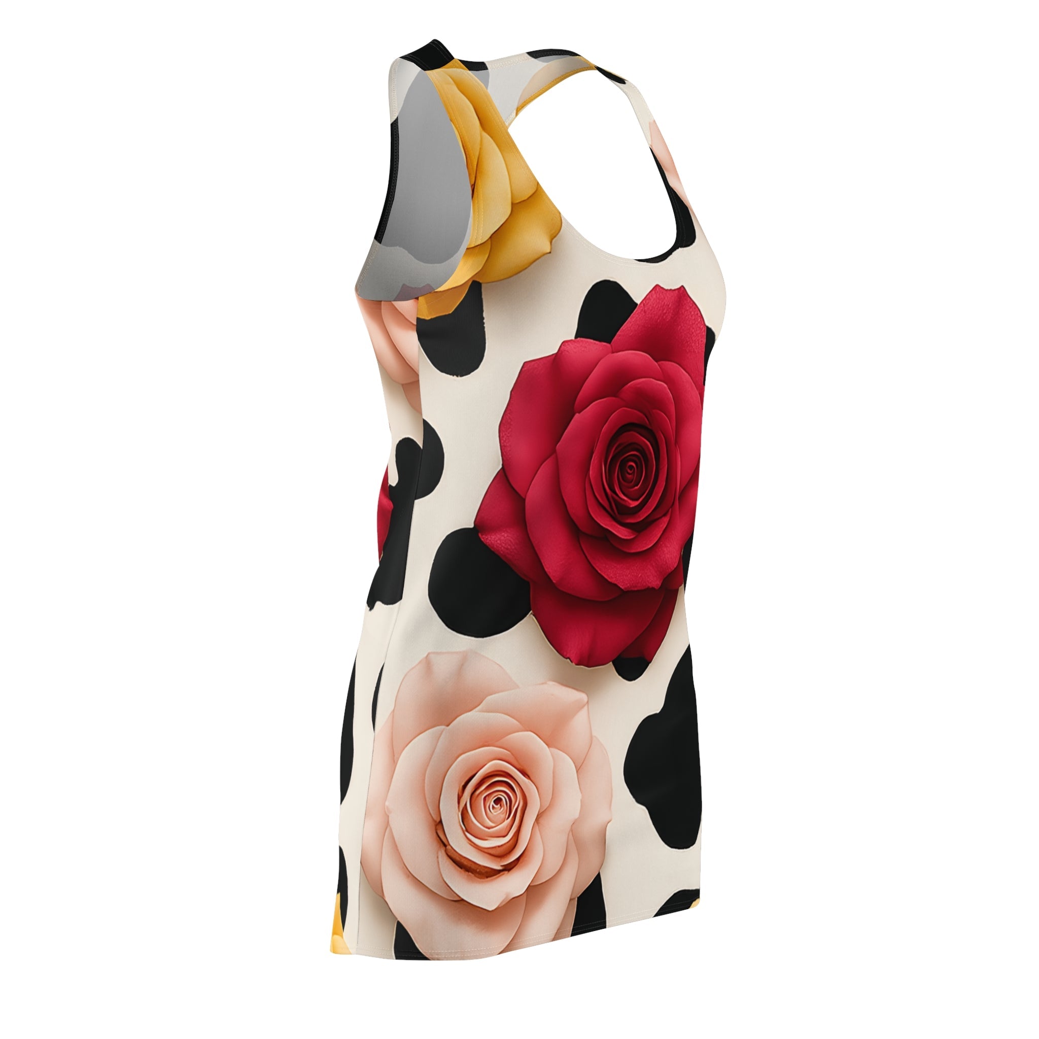 Cow Print Rose Applique Racerback Dress, Artsulli - Art is Long, Life is Short, All Over Prints, , , , , , , 