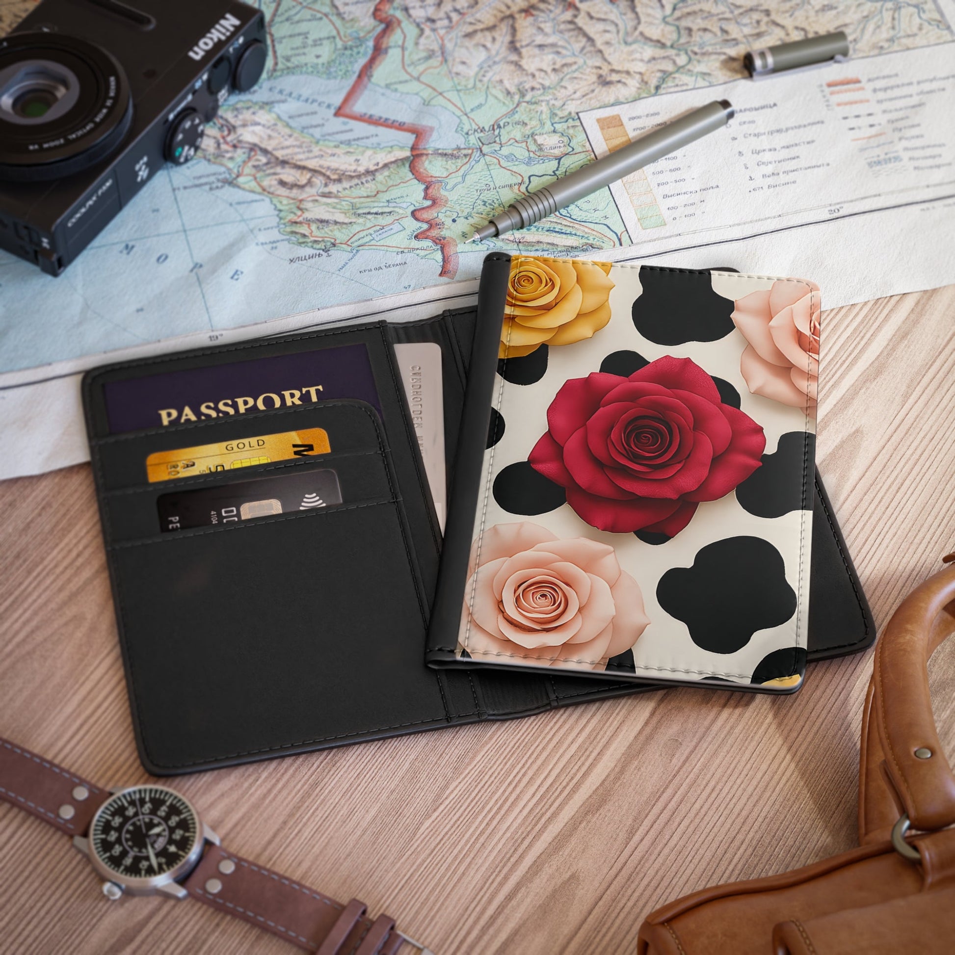 Cow Print Rose Passport Cover, Artsulli - Art is Long, Life is Short, Accessories, , , , , , , 