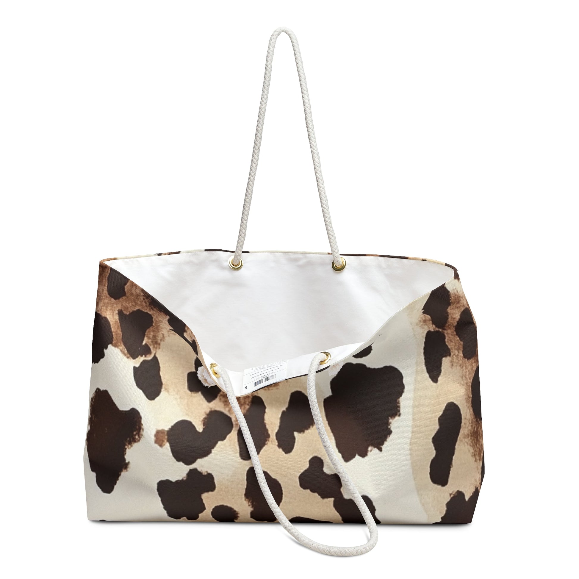 Cow Print Weekender Tote with Rope Handles, Artsulli - Art is Long, Life is Short, Bags, , , , , , , 