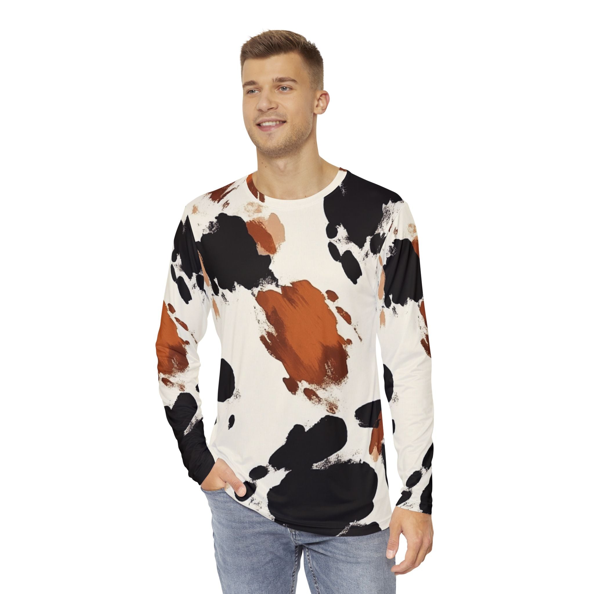 Cowhide Print Long Sleeve Shirt, Artsulli - Art is Long, Life is Short, All Over Prints, , , , , , , 