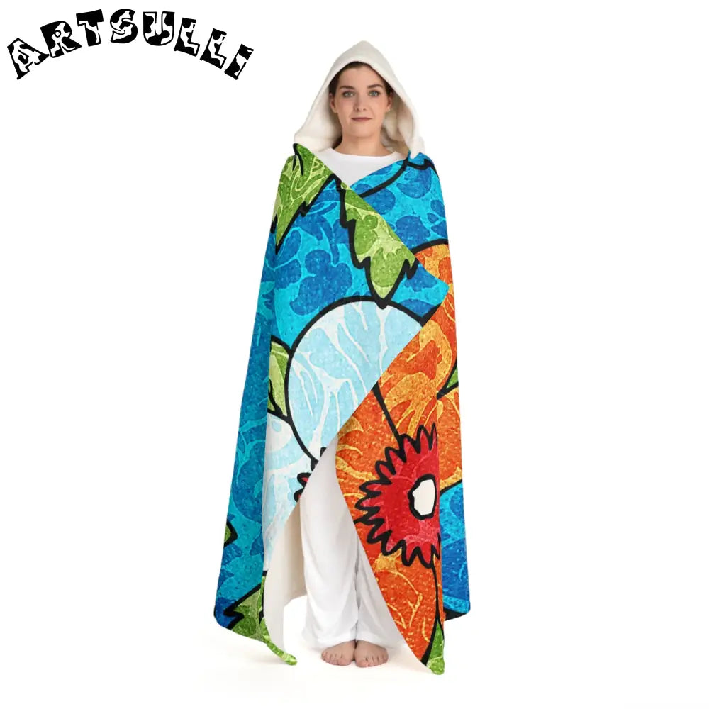 Cozy Patterned Hooded Fleece Blanket, Artsulli - Art is Long, Life is Short, All Over Prints, , , , , , , 
