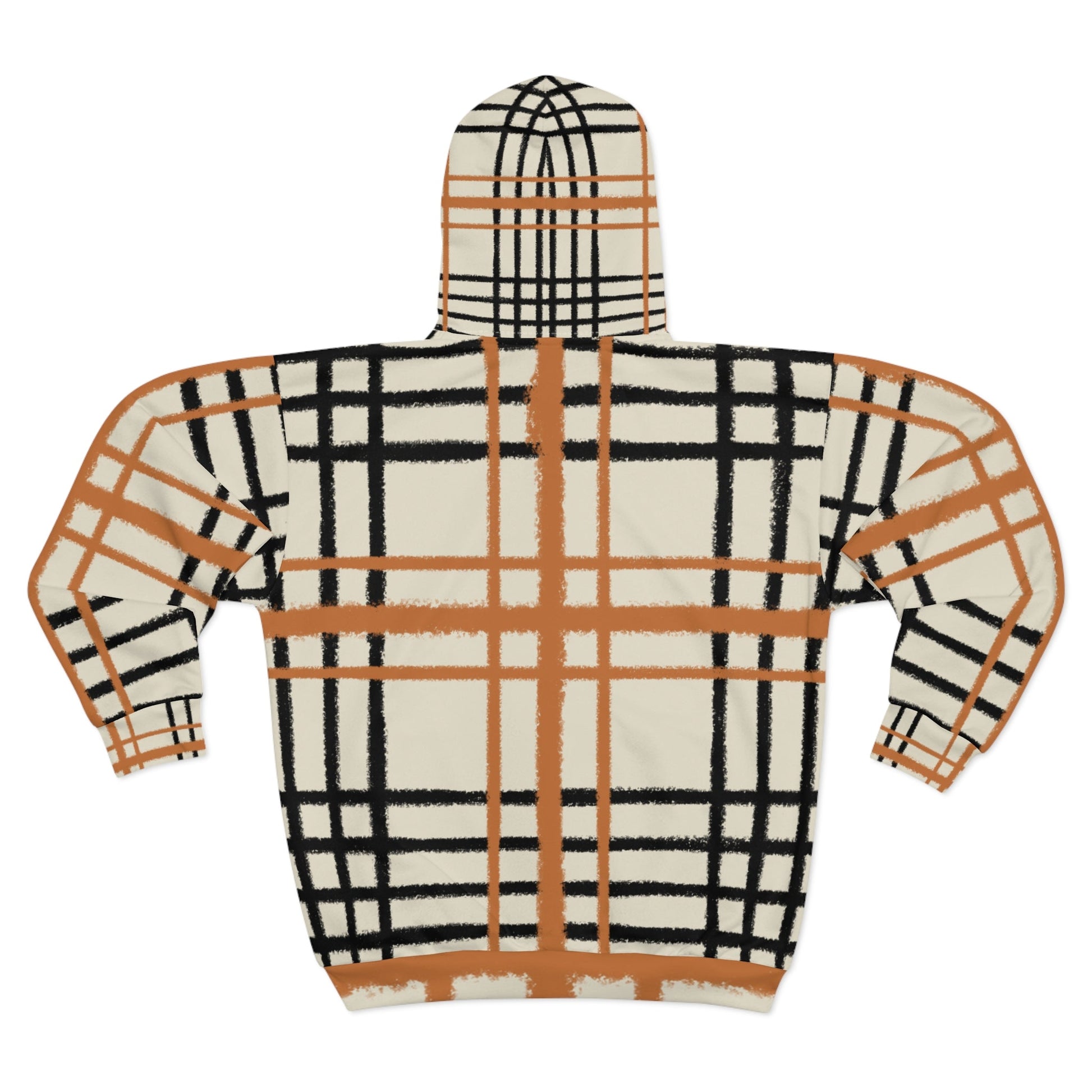 Cream and Brown Plaid Zip Hoodie, Artsulli - Art is Long, Life is Short, All Over Prints, , , , , , , 