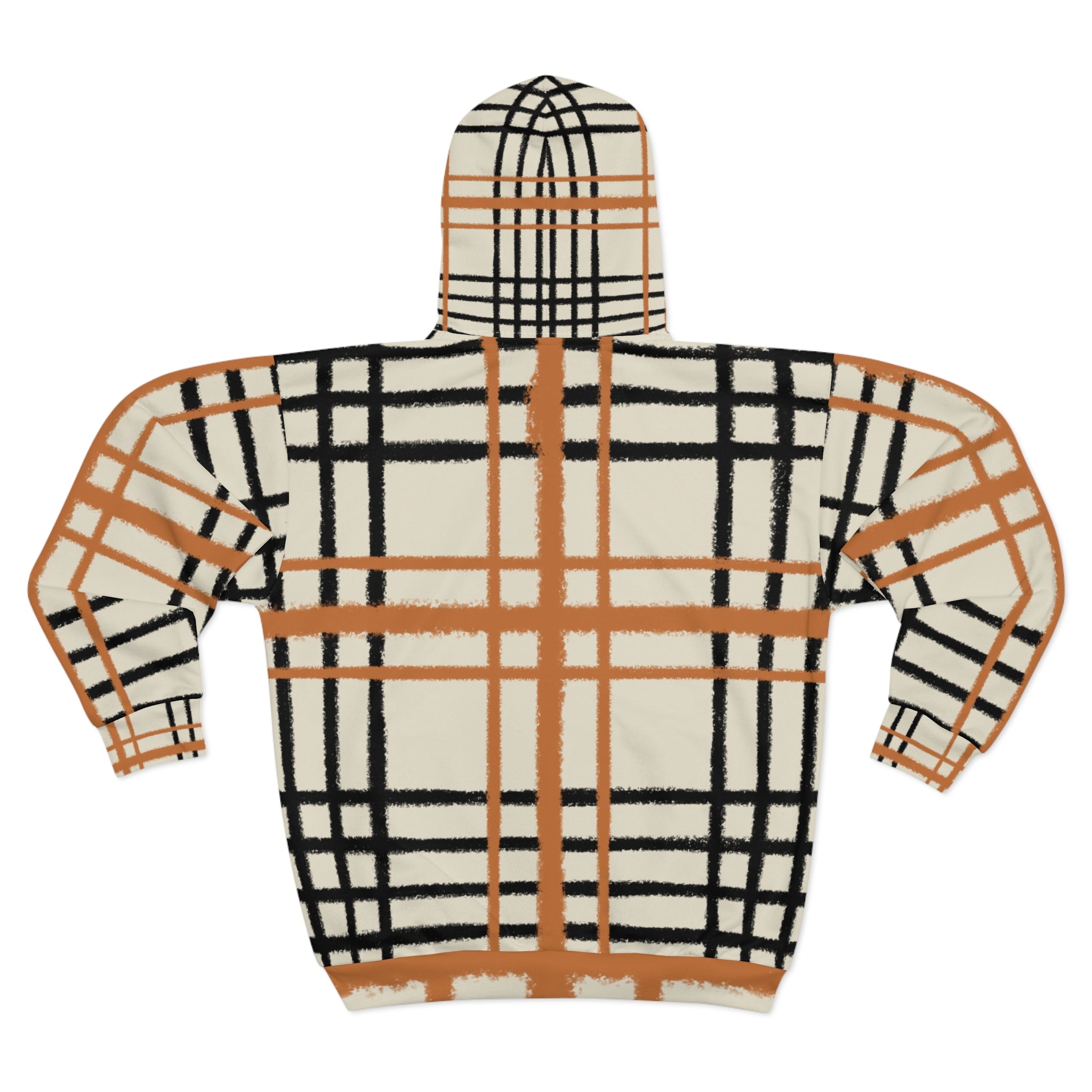 Cream and Brown Plaid Zip Hoodie, Artsulli - Art is Long, Life is Short, All Over Prints, , , , , , , 