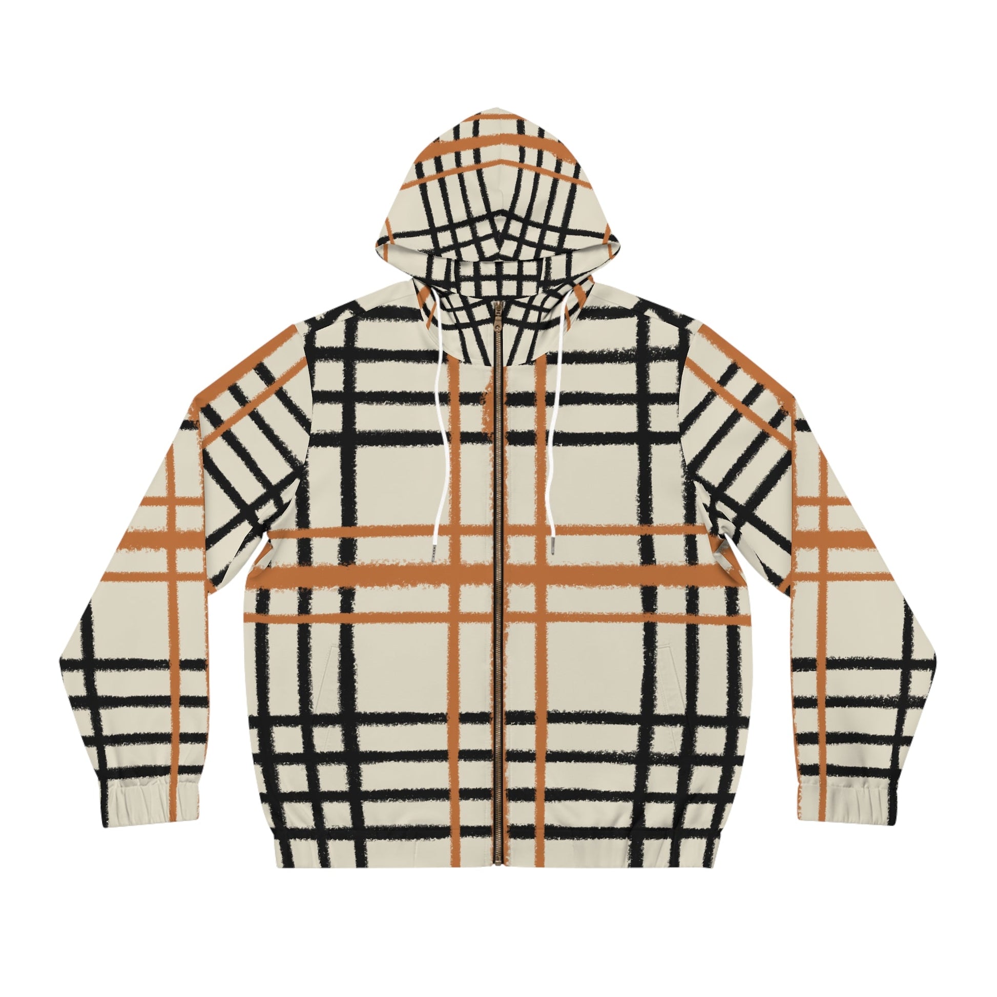 JAKKOUTTHEBXX Cream and Brown Plaid Zip Up Hoodie 2025