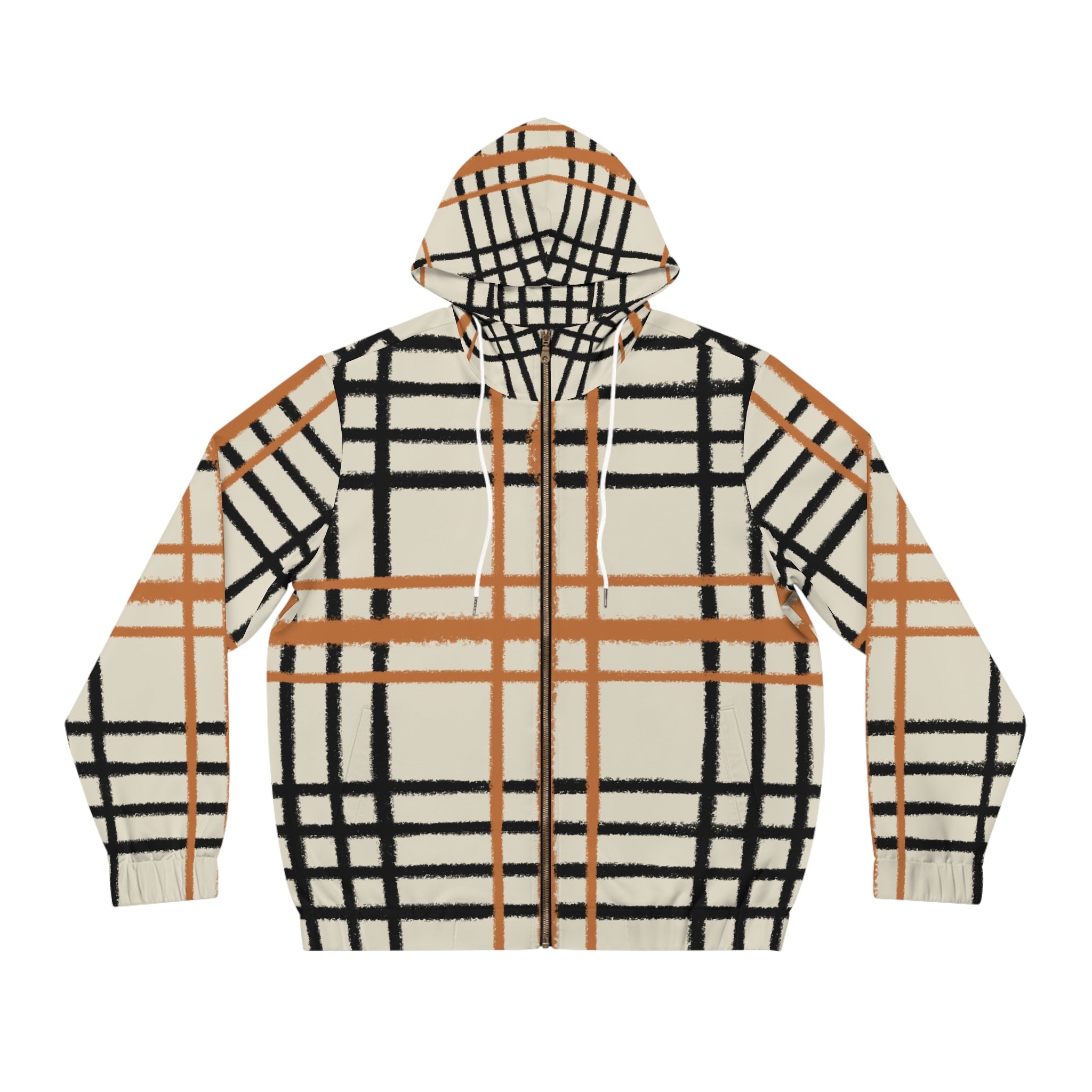 JAKKOUTTHEBXX Cream and Brown Plaid Zip Up Hoodie 2025