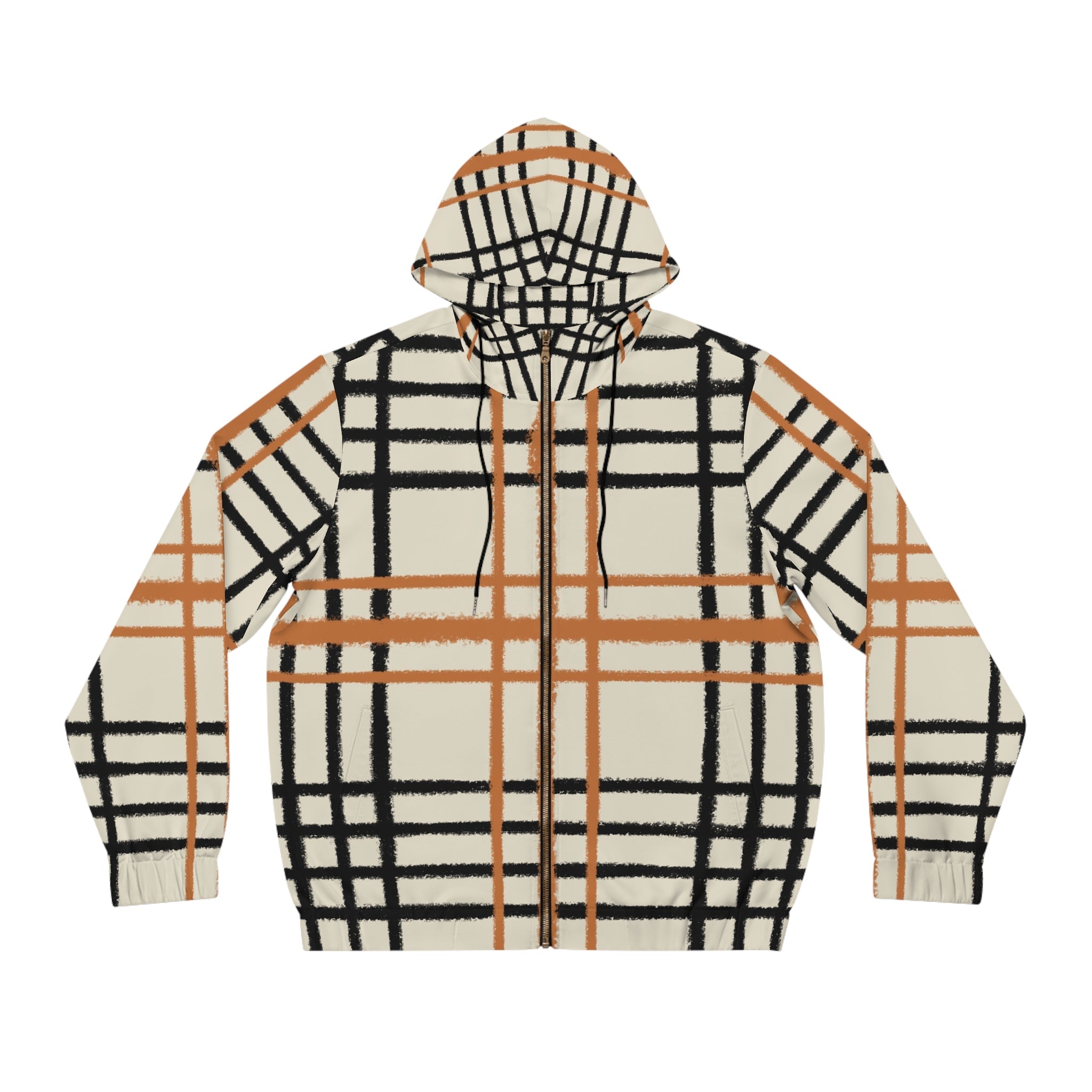 JAKKOUTTHEBXX Cream and Brown Plaid Zip Up Hoodie 2025