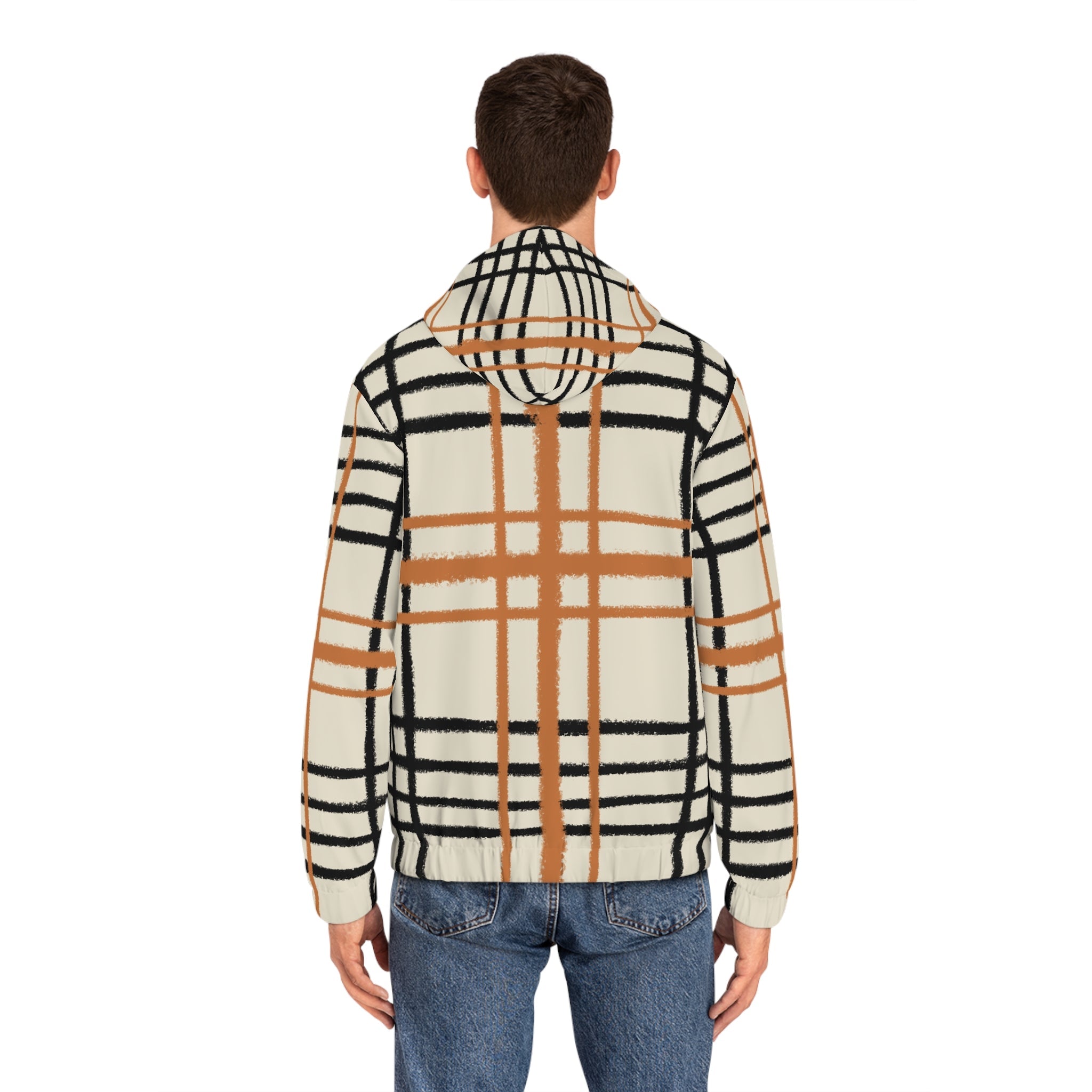 JAKKOUTTHEBXX Cream and Brown Plaid Zip Up Hoodie 2025