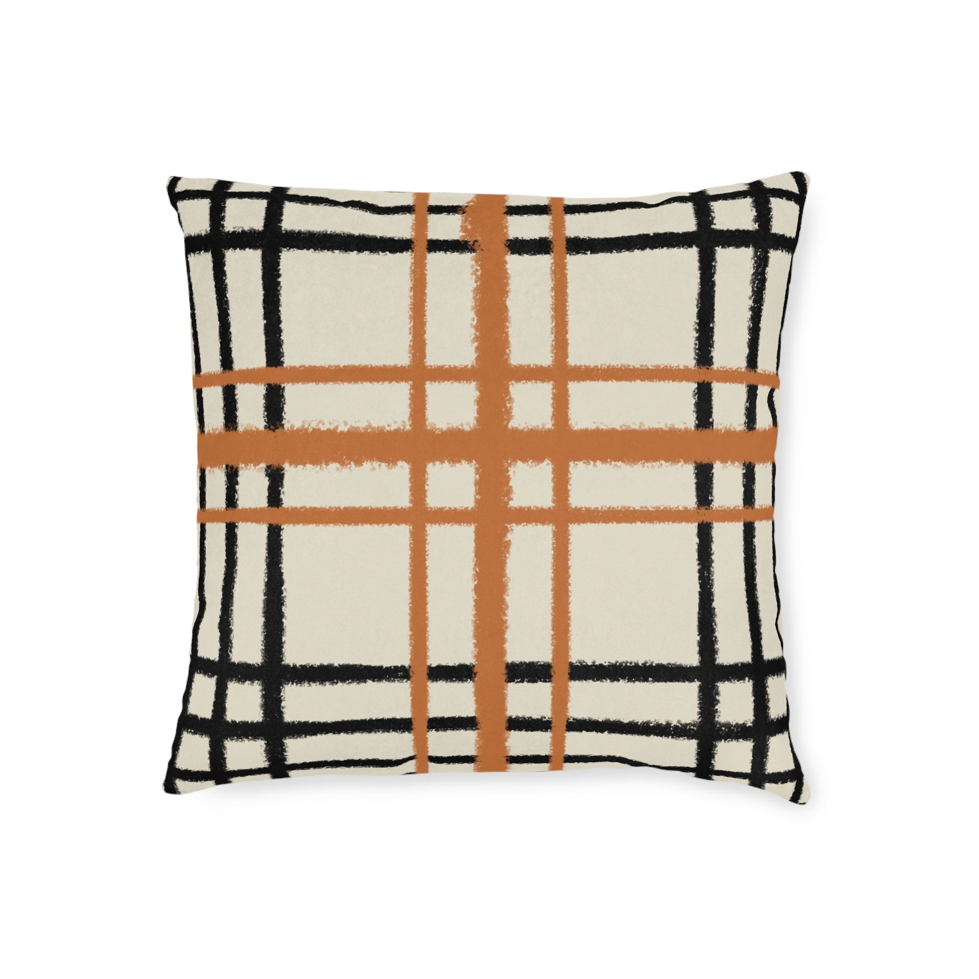 JAKKOUTTHEBXX Cream and Orange Plaid Throw Pillow 2025
