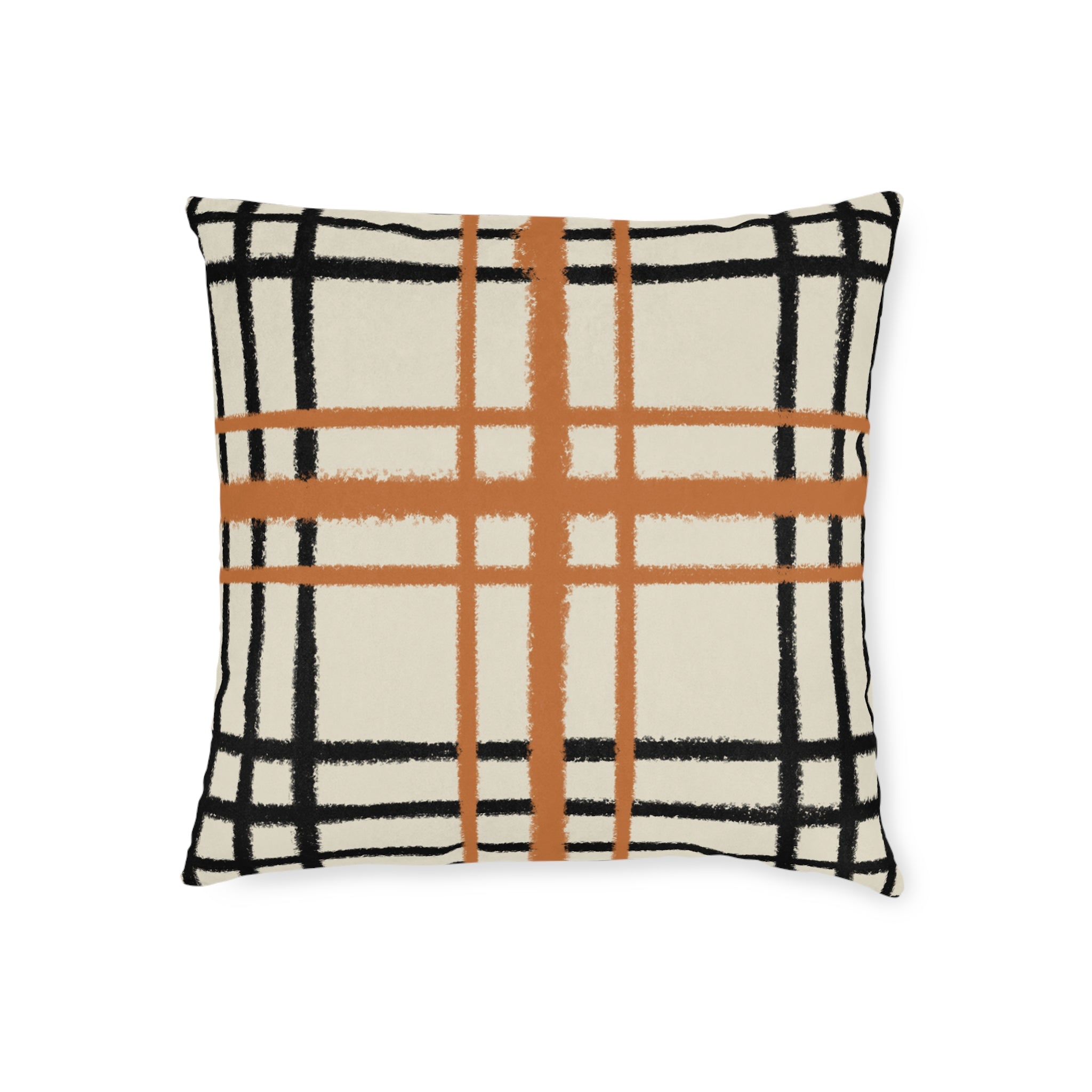 JAKKOUTTHEBXX Cream and Orange Plaid Throw Pillow 2025
