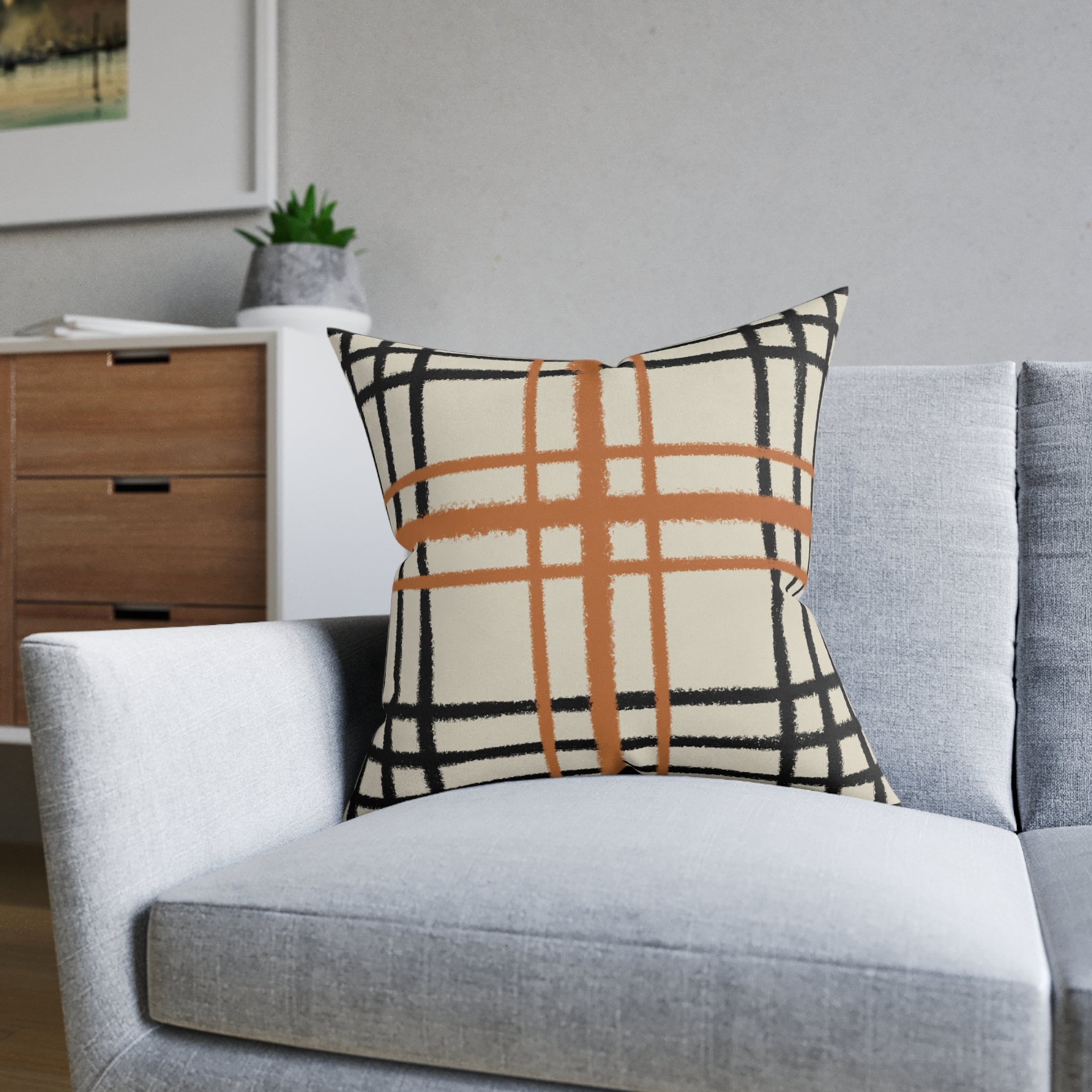 JAKKOUTTHEBXX Cream and Orange Plaid Throw Pillow 2025