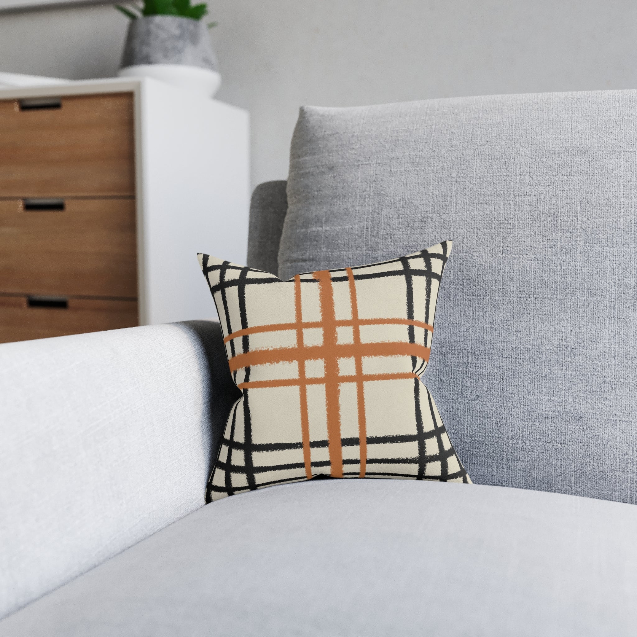 JAKKOUTTHEBXX Cream and Orange Plaid Throw Pillow 2025