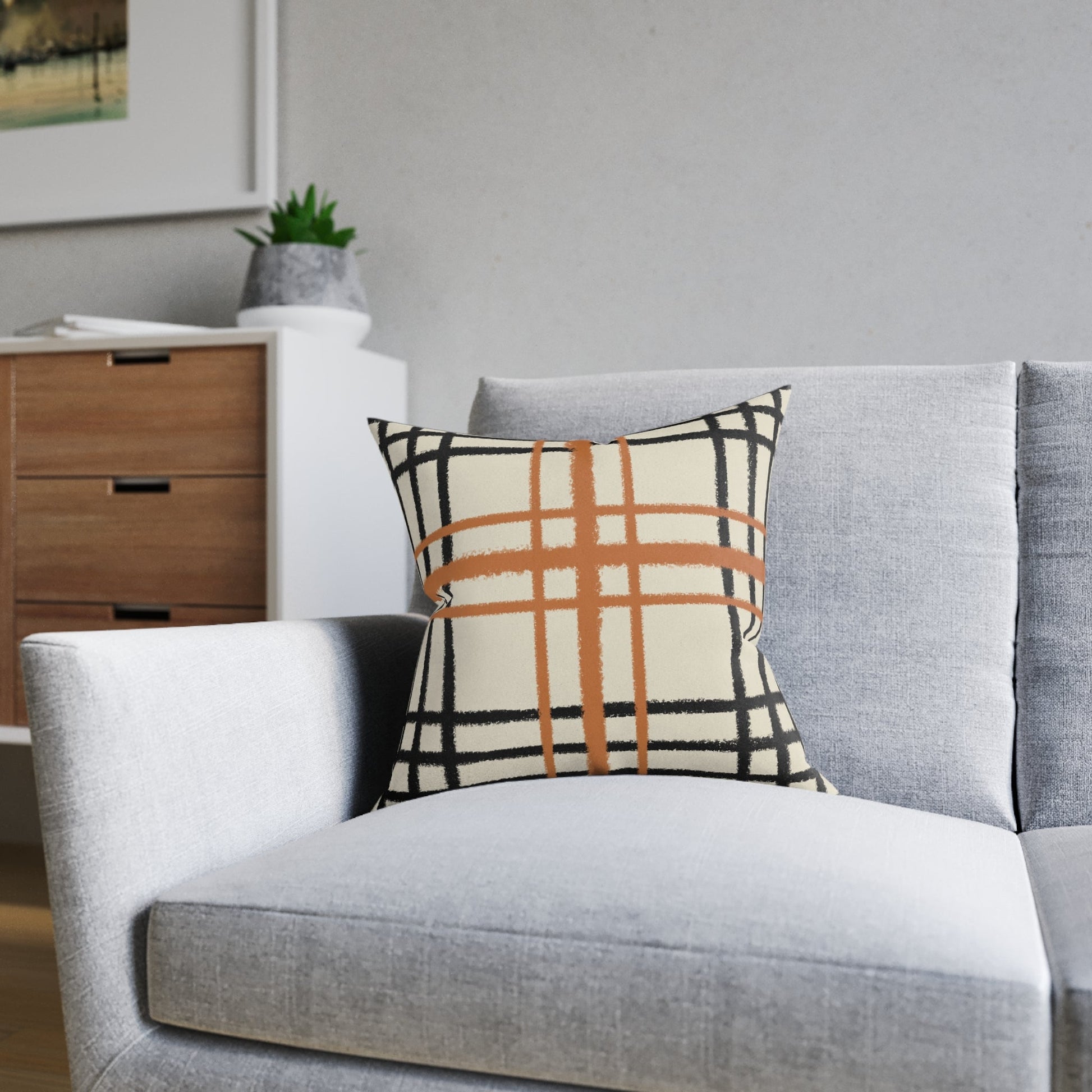 JAKKOUTTHEBXX Cream and Orange Plaid Throw Pillow 2025