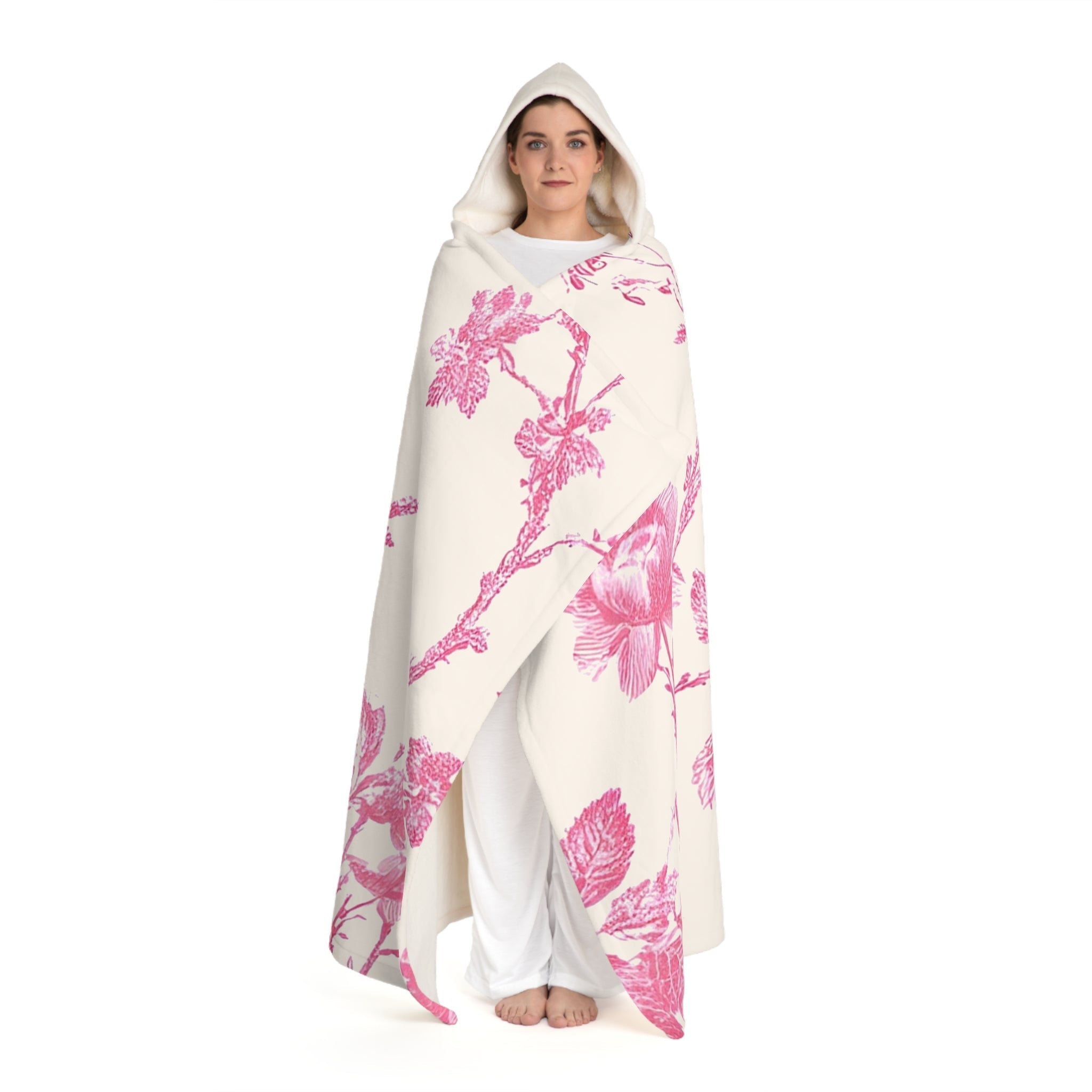JAKKOUTTHEBXX Cream and Pink Floral Hooded Fleece Blanket 2025