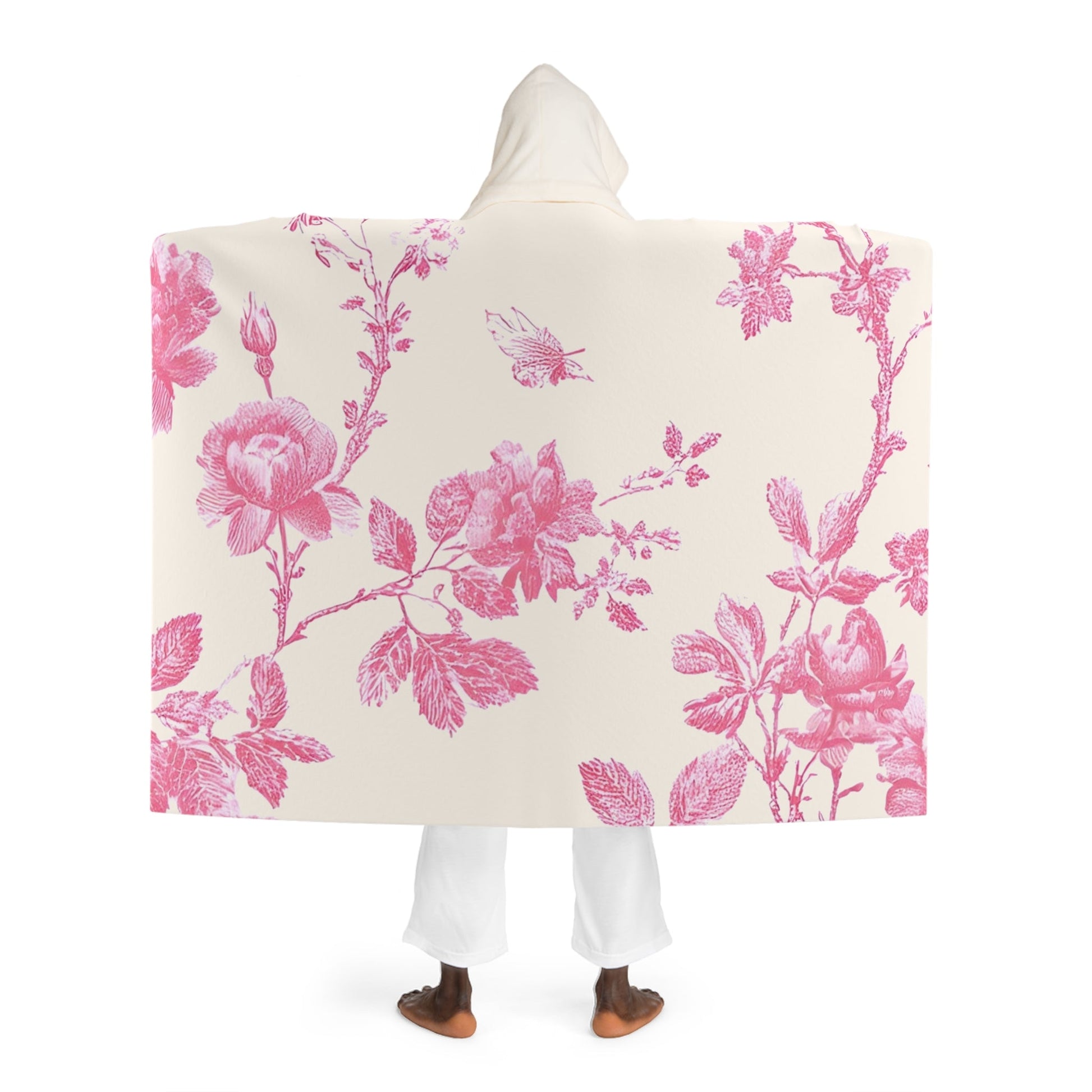 JAKKOUTTHEBXX Cream and Pink Floral Hooded Fleece Blanket 2025