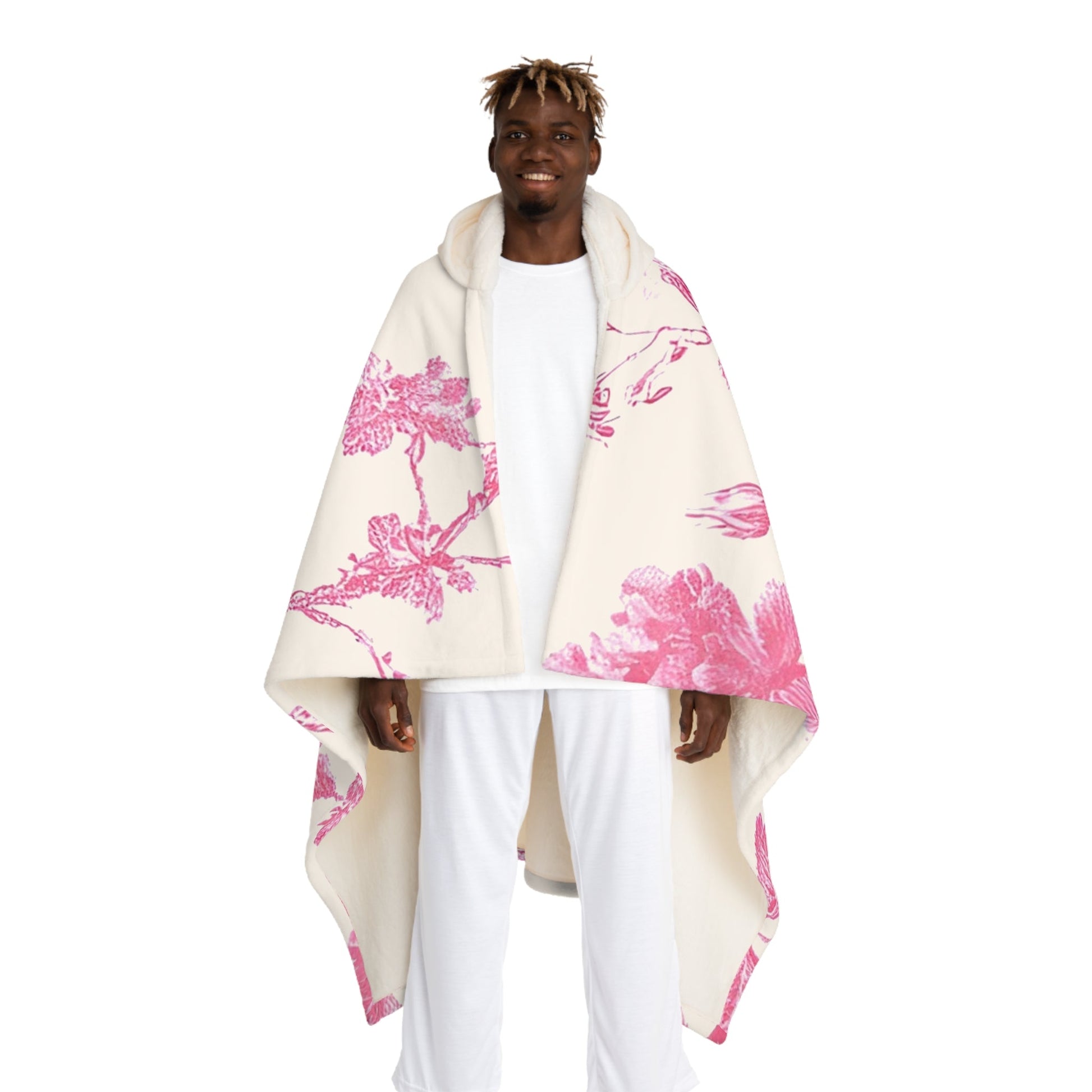 JAKKOUTTHEBXX Cream and Pink Floral Hooded Fleece Blanket 2025