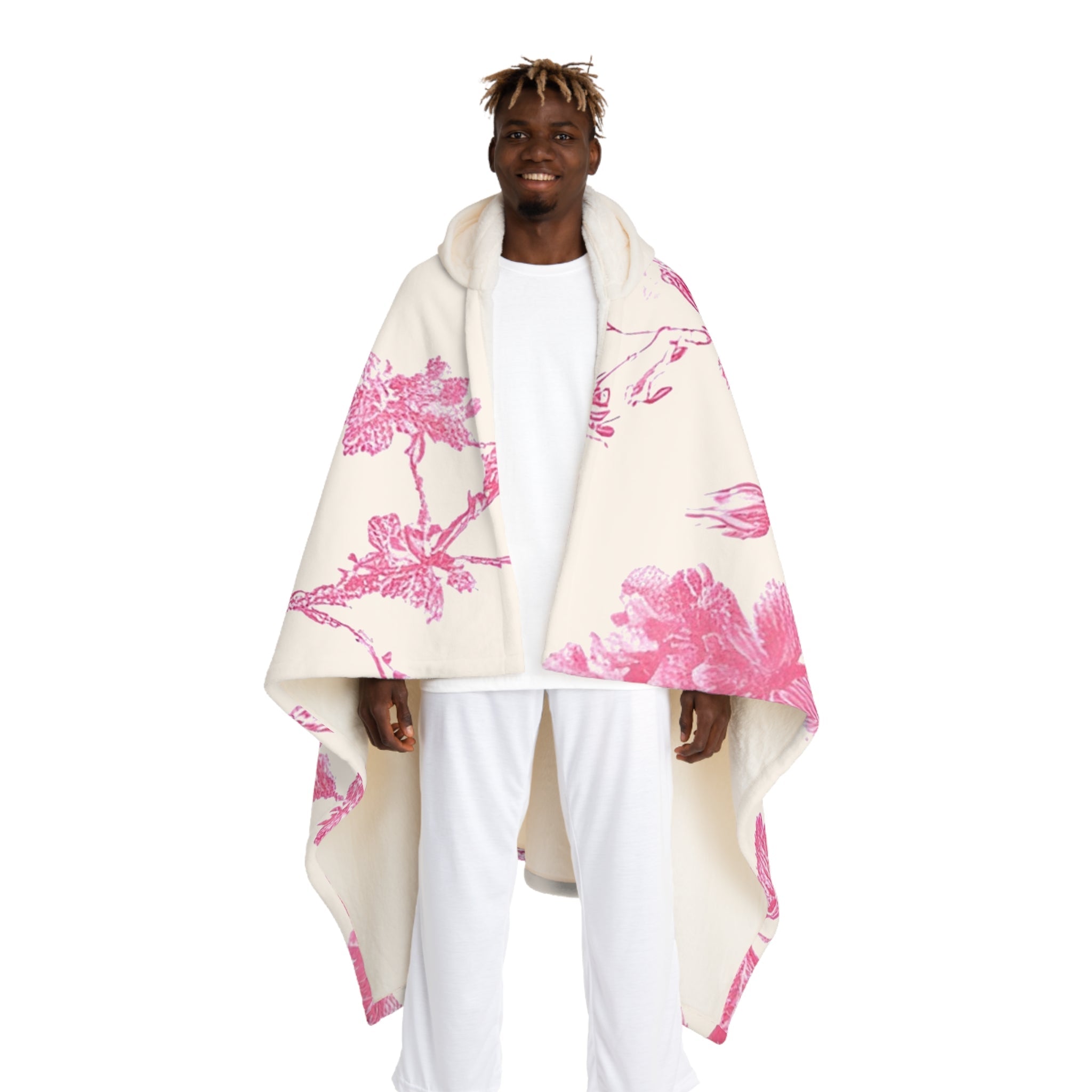 JAKKOUTTHEBXX Cream and Pink Floral Hooded Fleece Blanket 2025