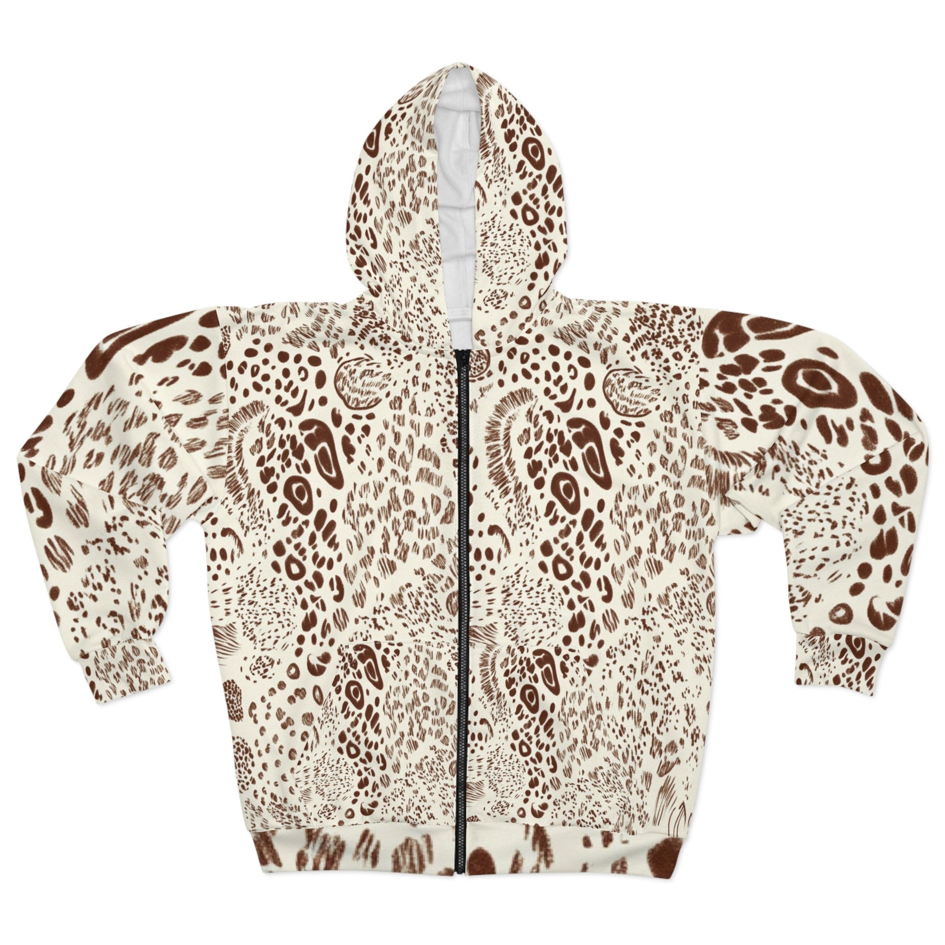 Cream Animal Print Zip Hoodie, Artsulli - Art is Long, Life is Short, All Over Prints, Size, XS, , , , , 11766226113080220582