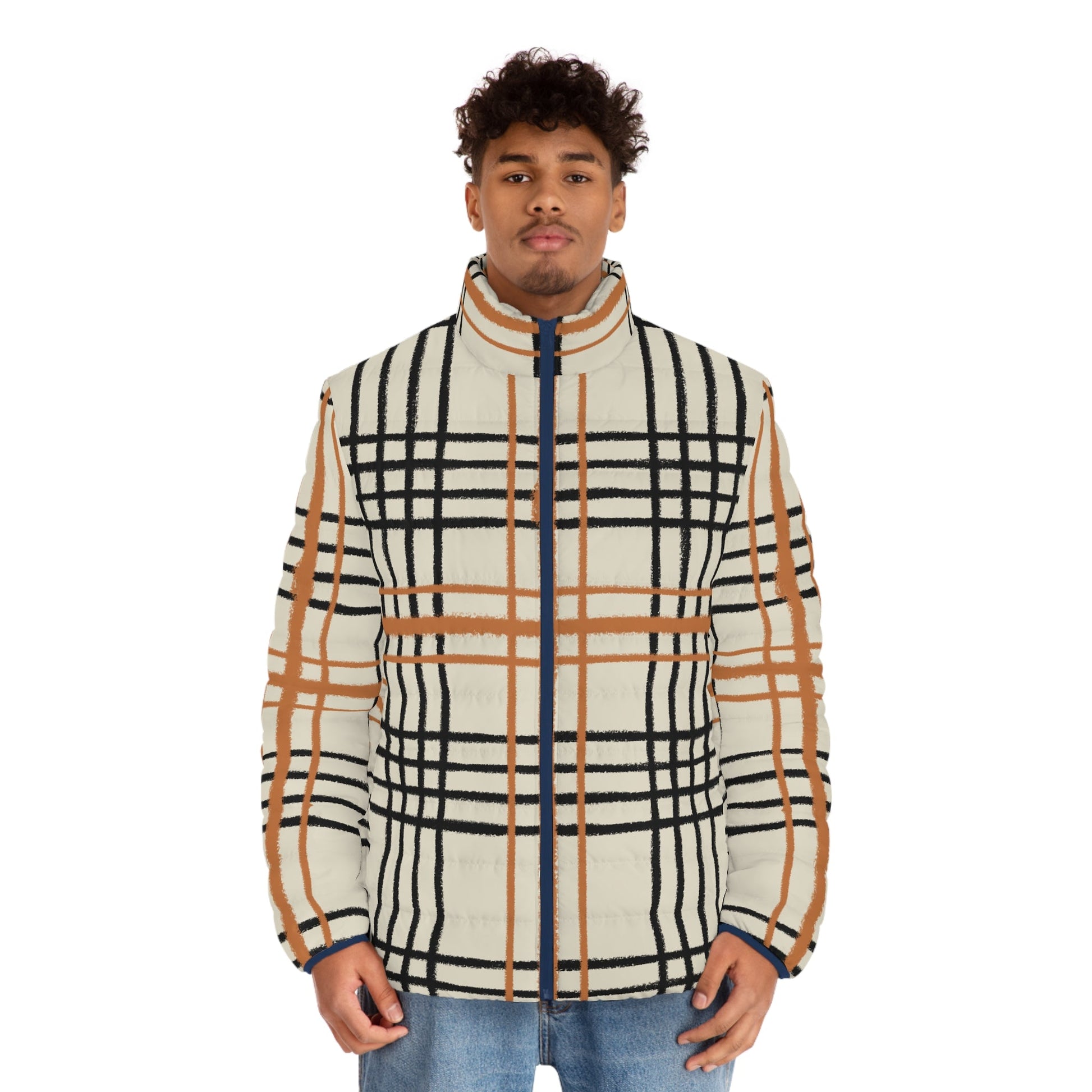 JAKKOUTTHEBXX Cream Plaid Fleece Puffer Jacket 2025